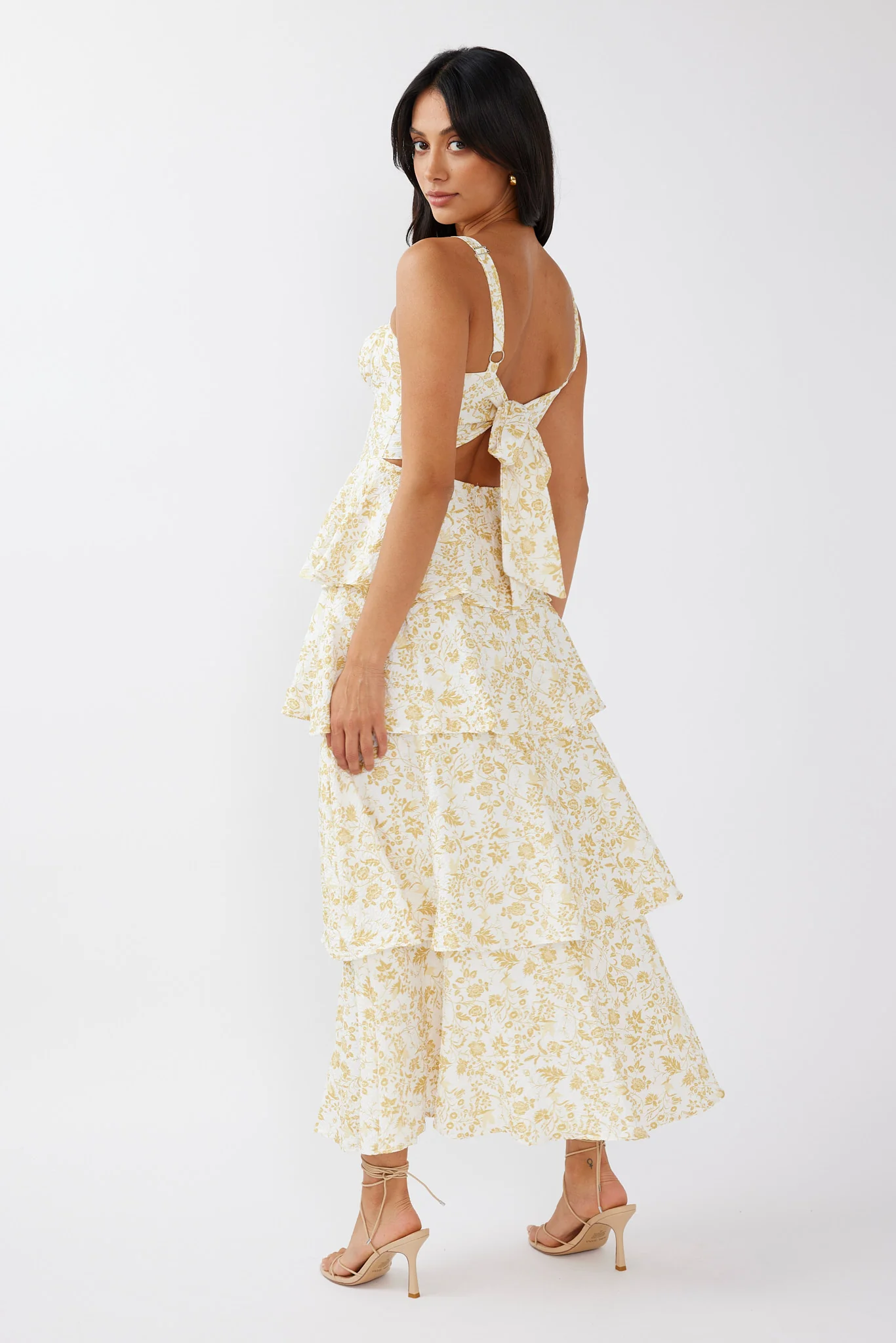 Provence Bloom Tiered Midi Dress Floral Yellow - luluinthesky