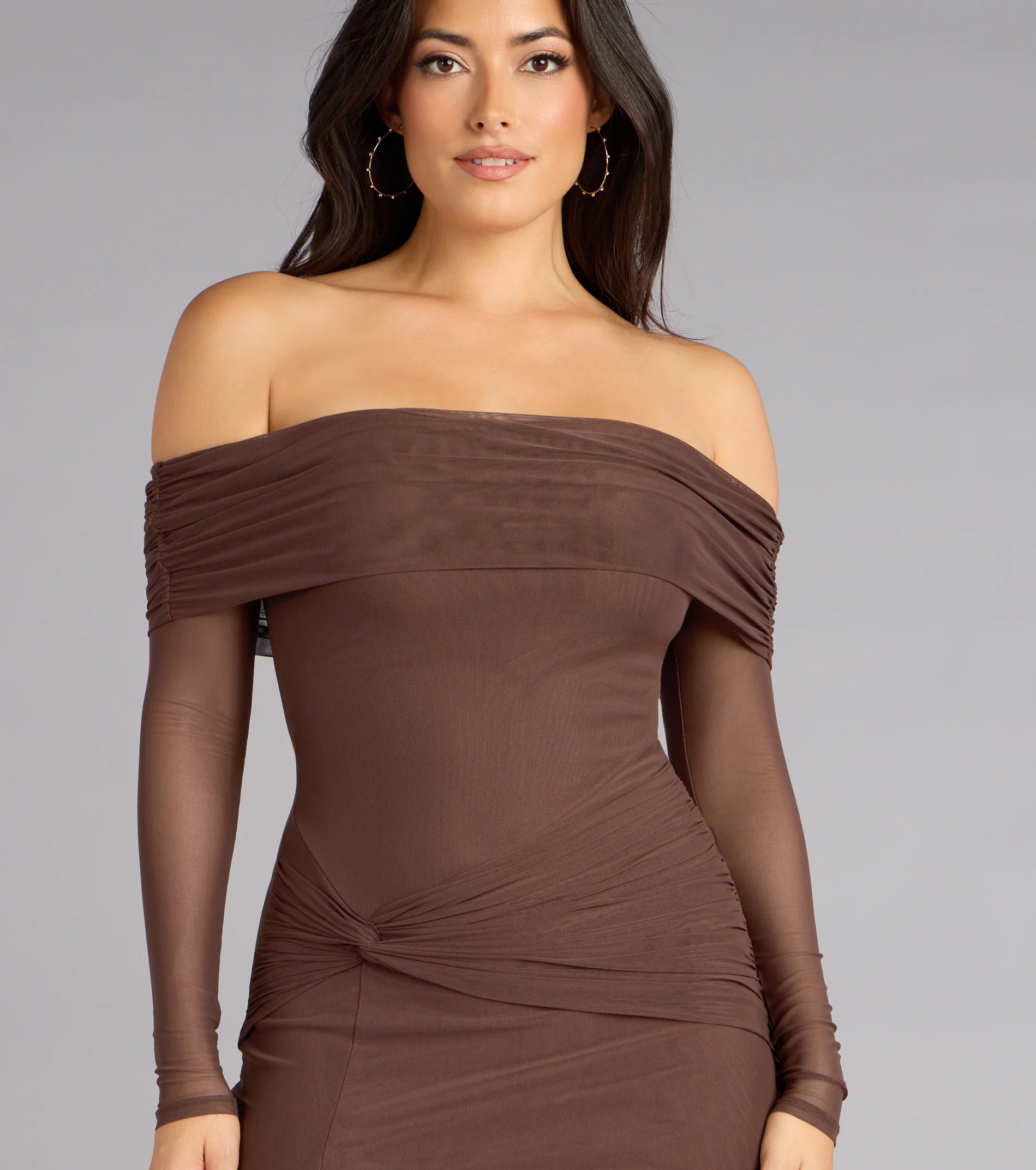 Sandy Off-The-Shoulder Mesh Formal Dress - luluinthesky