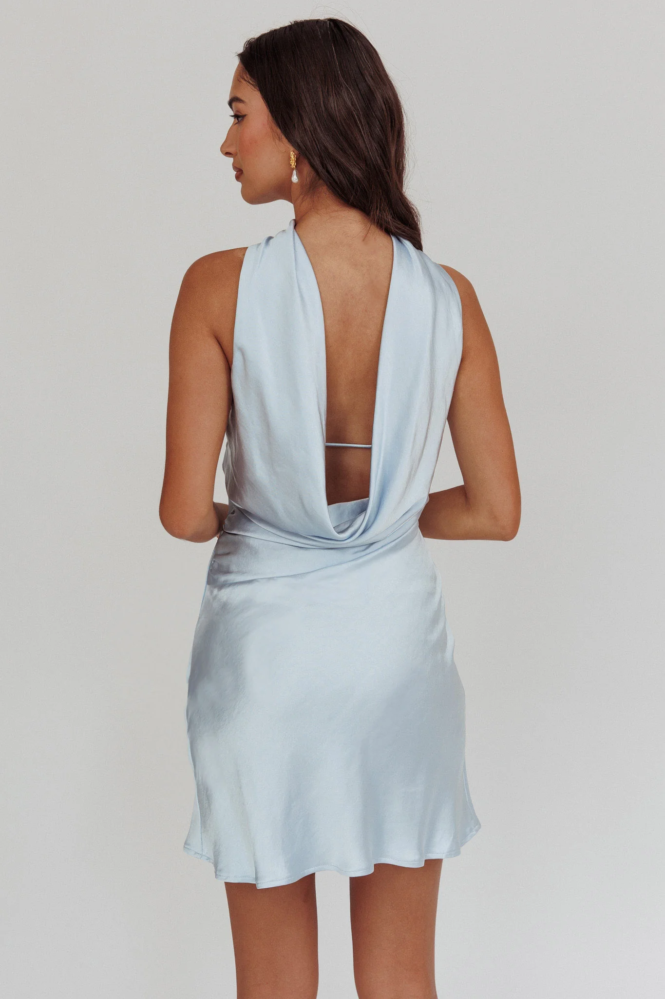 Damsel Reverse Halter Mini Dress Blue - luluinthesky