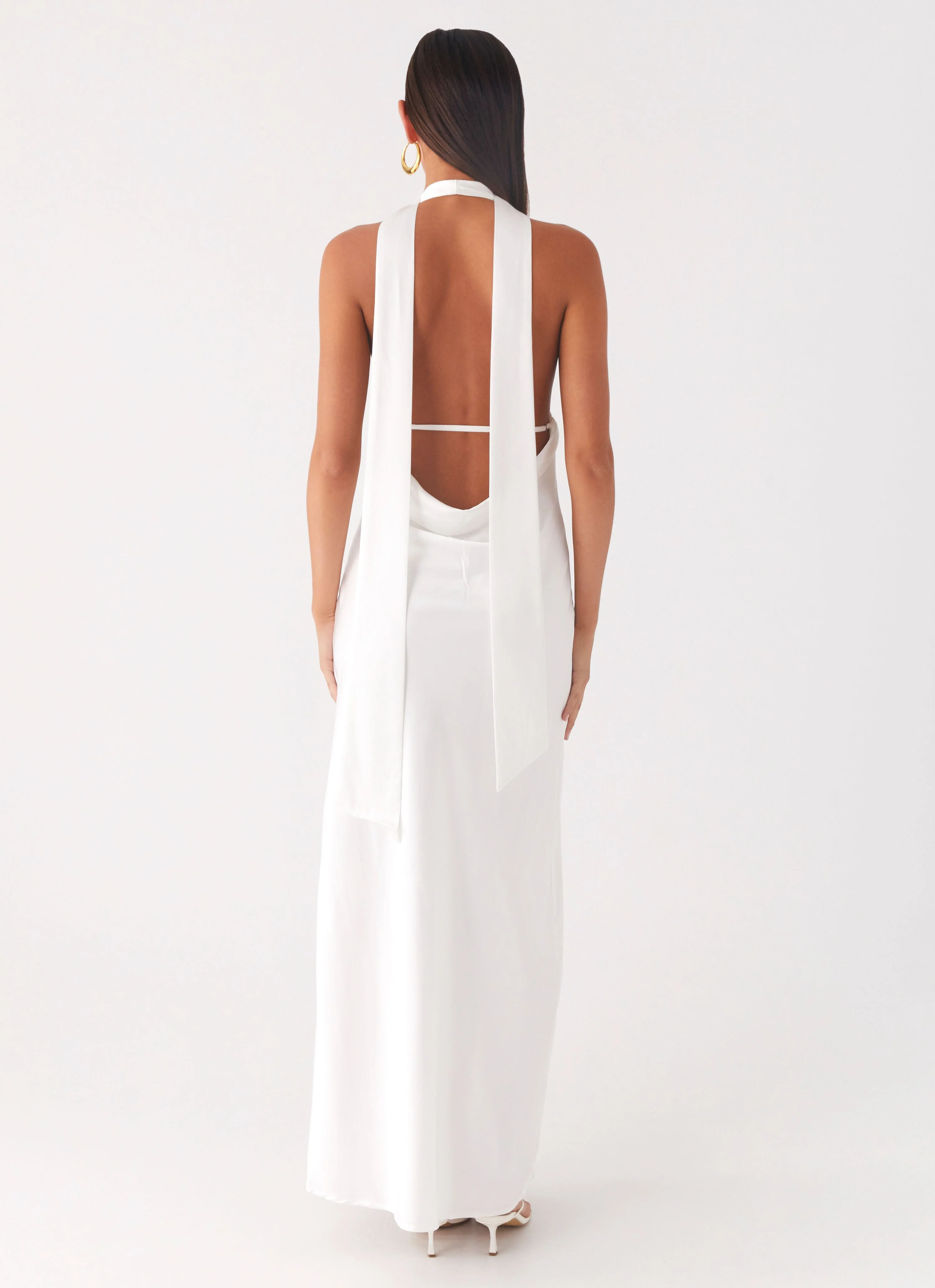 Alicia Satin Halter Maxi Dress - White - luluinthesky