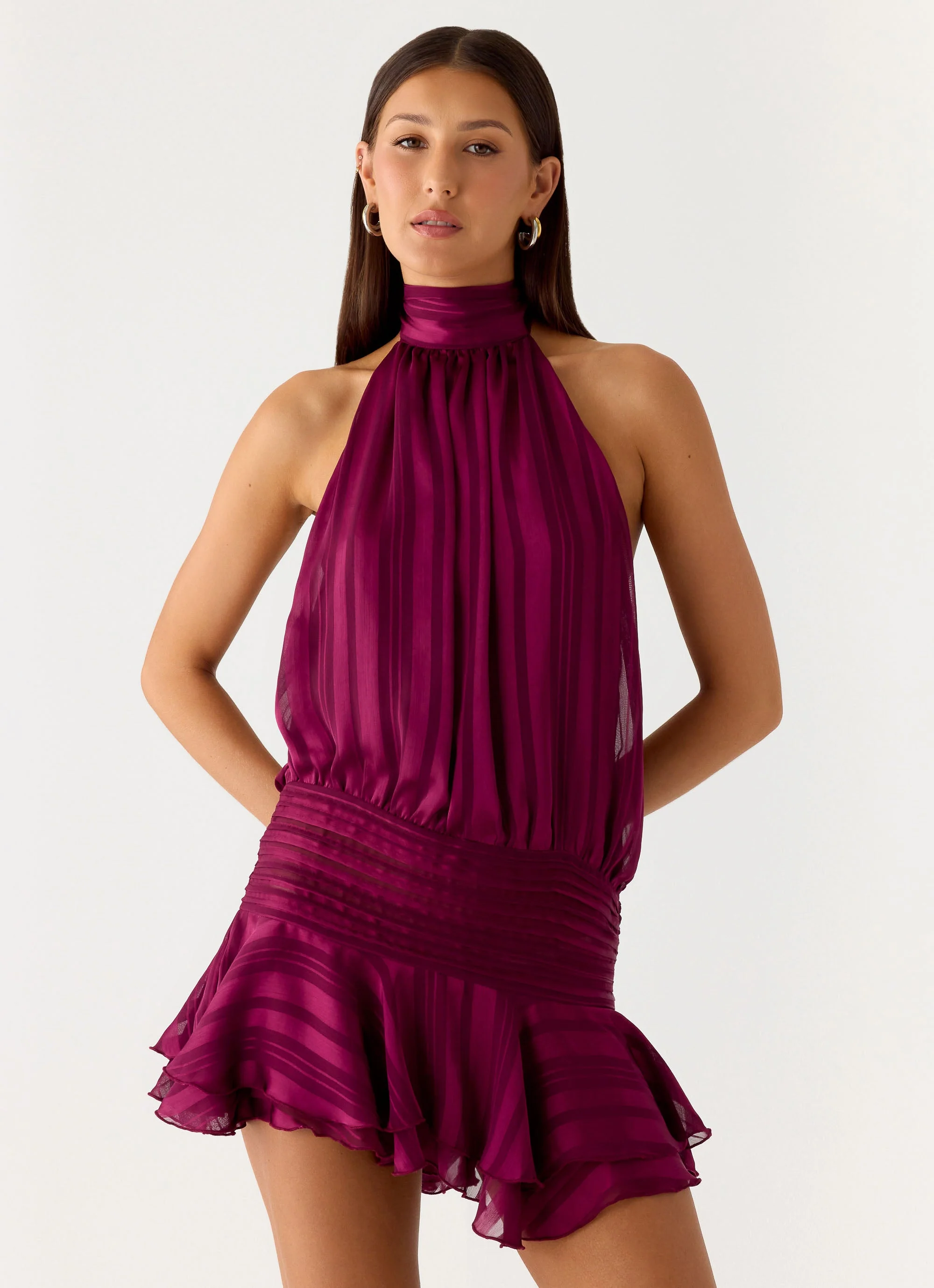 Willow Chiffon Mini Dress - Plum - luluinthesky