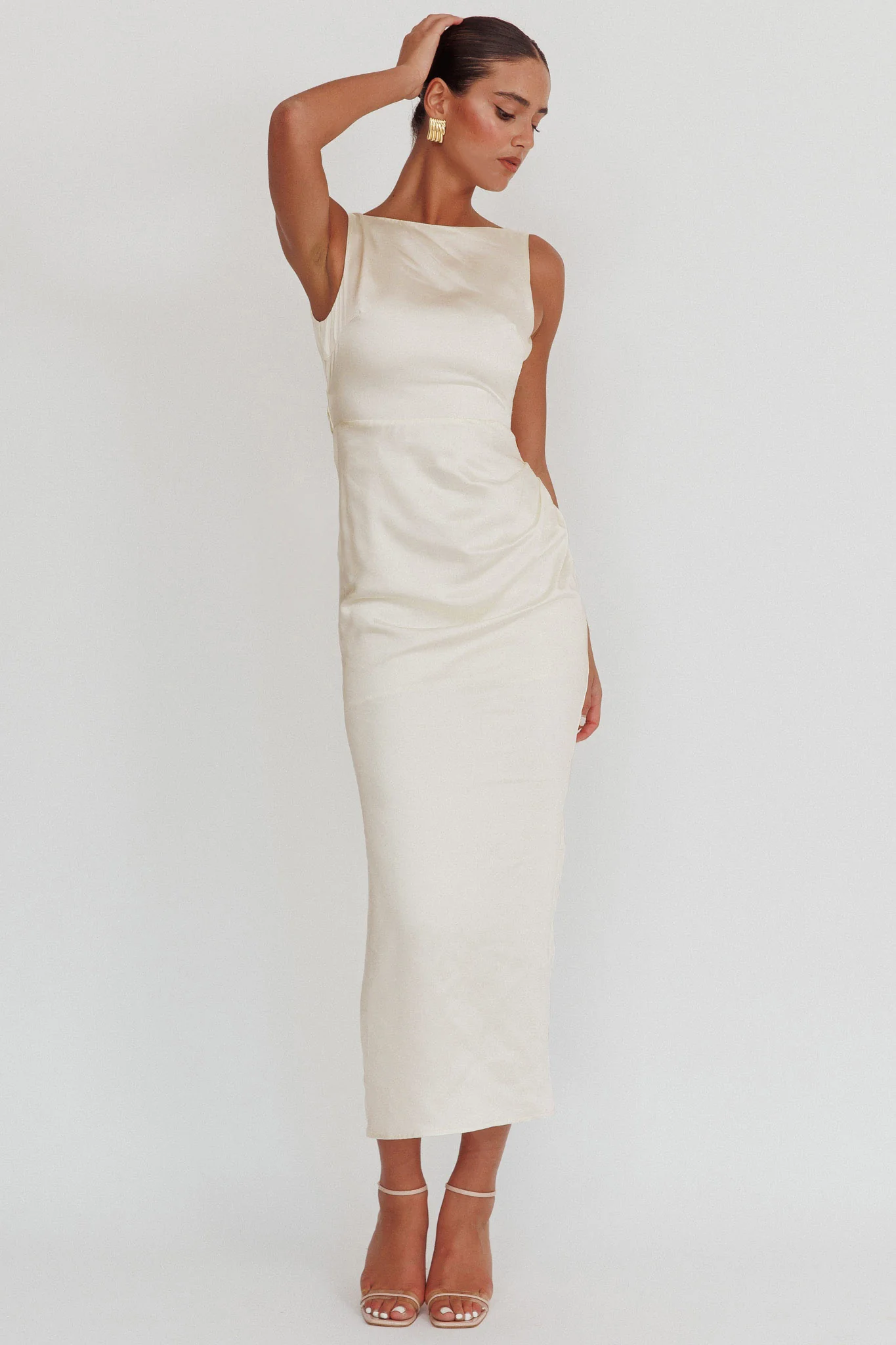 Leila Boat Neck Maxi Dress Ivory - luluinthesky