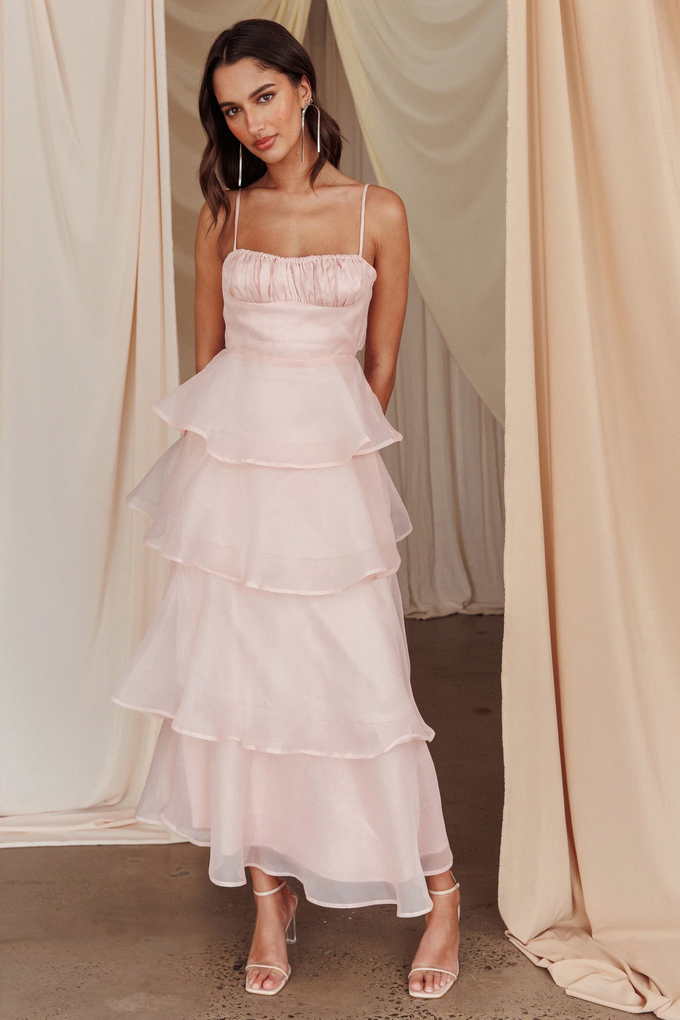 Provence Bloom Tiered Midi Dress Blush - luluinthesky