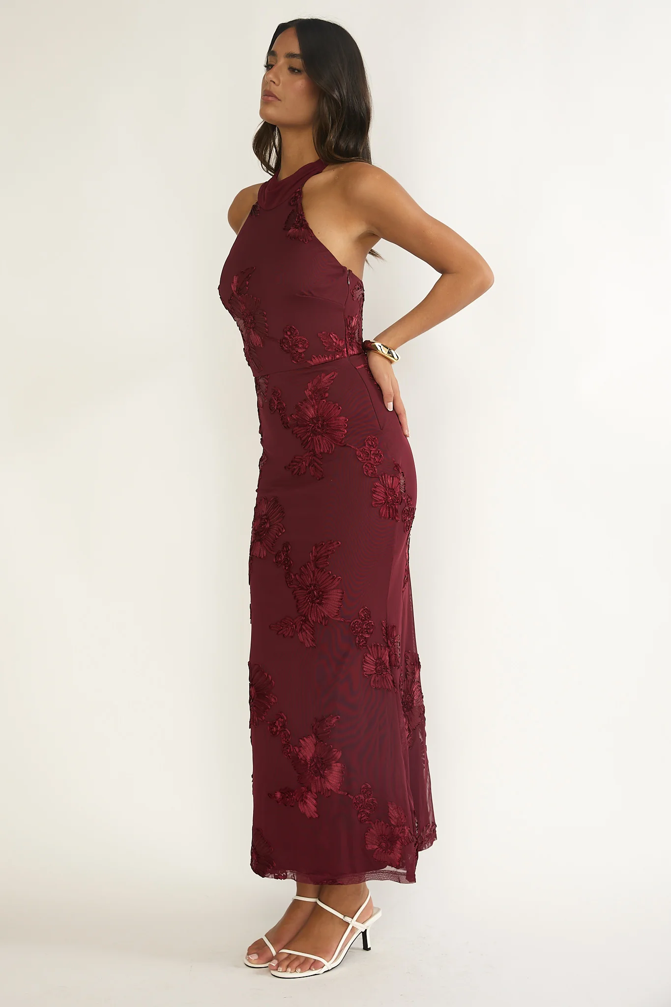 Shana Halterneck Maxi Dress Embellished Wine - luluinthesky