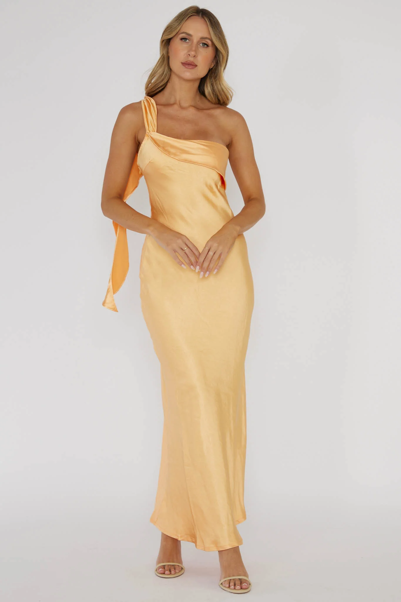 Carmel One-Shoulder Sash Maxi Dress Rockmelon - luluinthesky