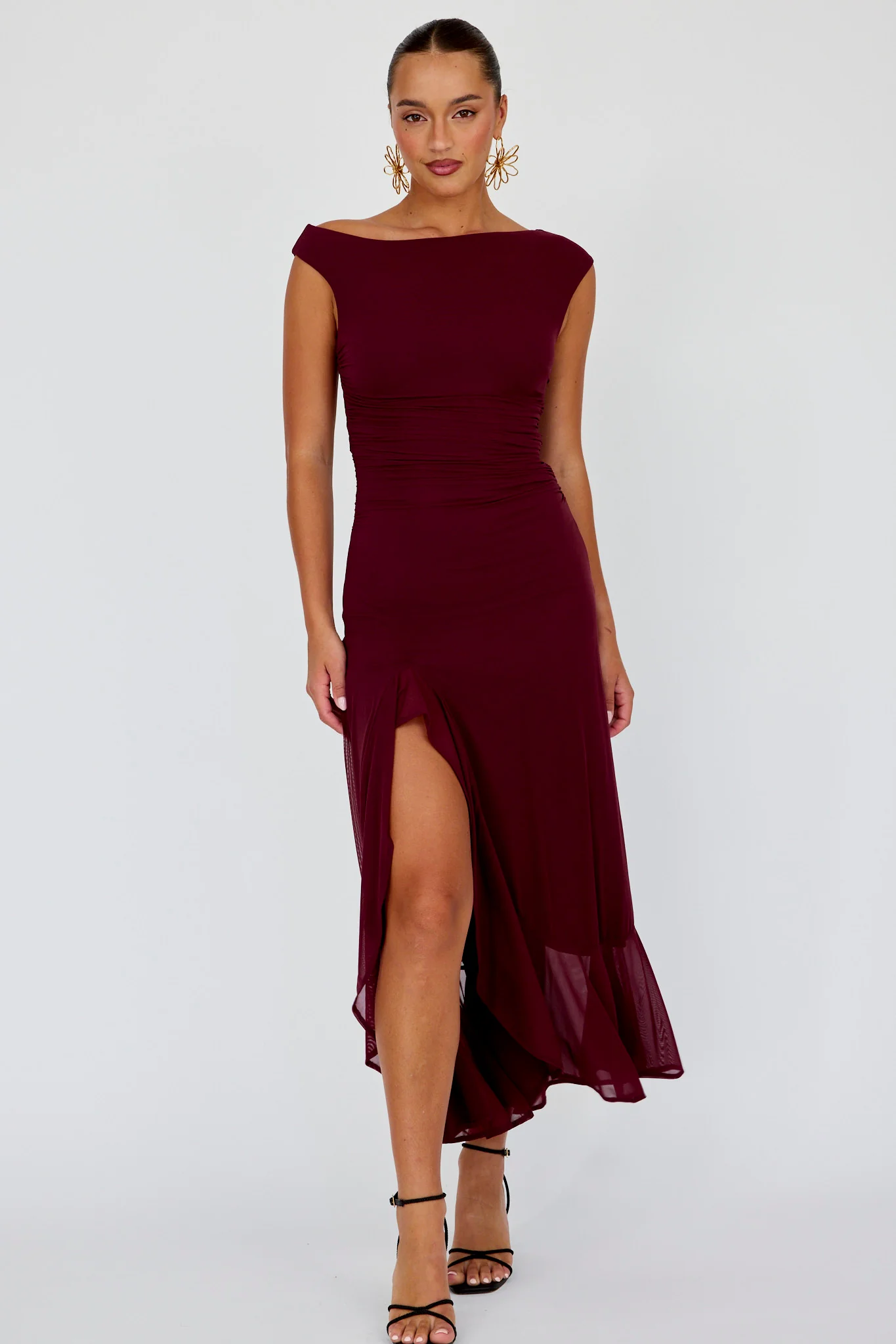 Moonlit Magic Asymmetric Neckline Maxi Dress Wine - luluinthesky