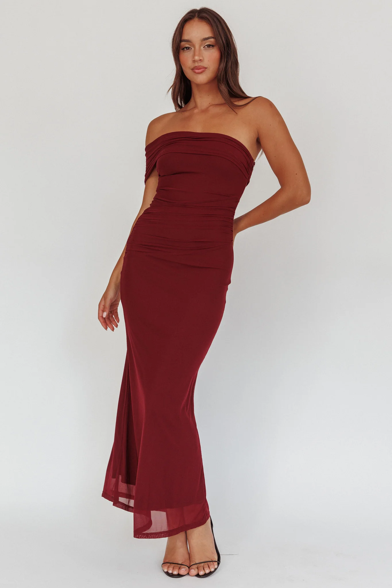 Gala One-Shoulder Maxi Dress Wine - luluinthesky