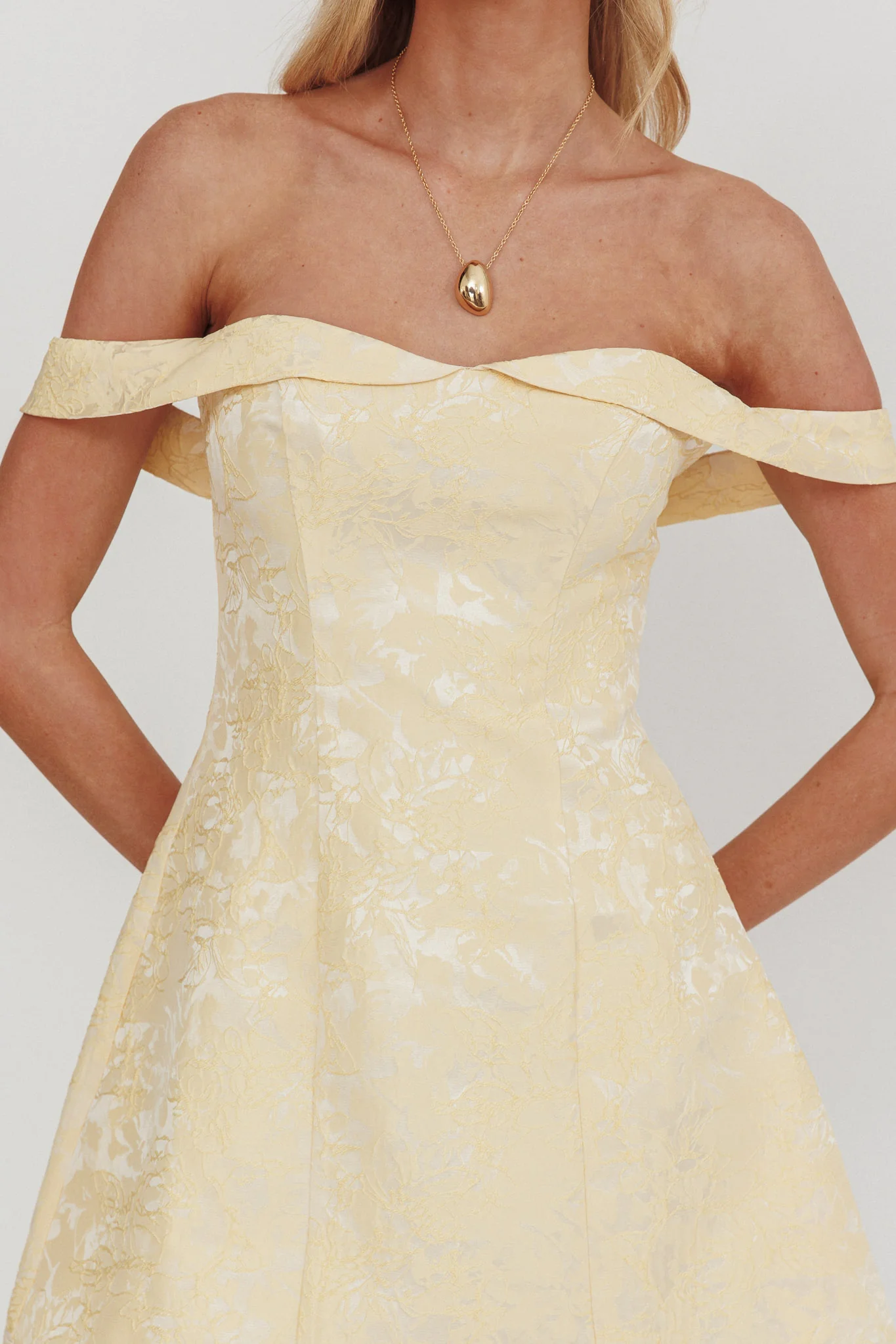 Mikado Off-Shoulder Foldover Mini Dress Jacquard Butter - luluinthesky