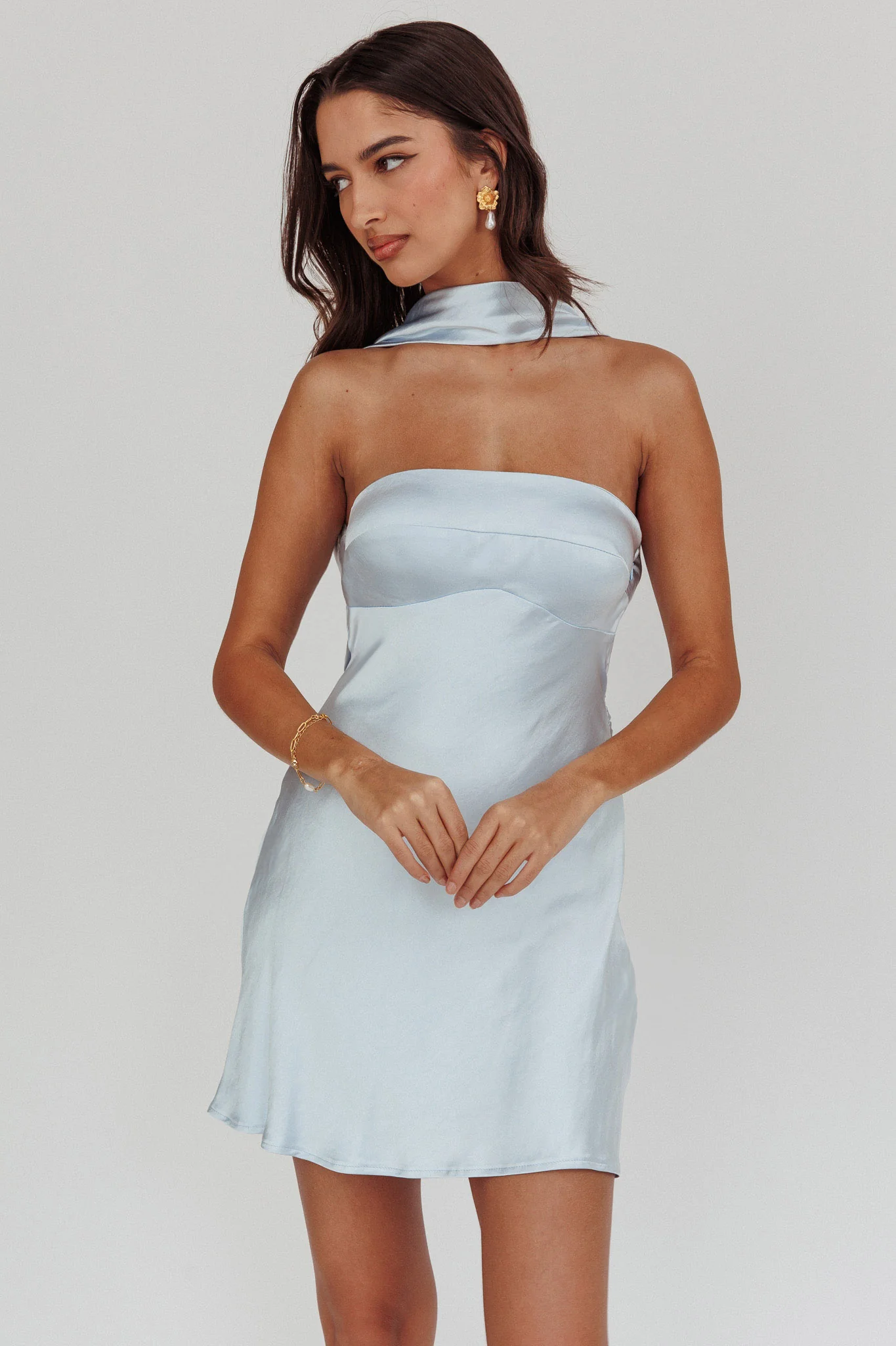 Damsel Reverse Halter Mini Dress Blue - luluinthesky