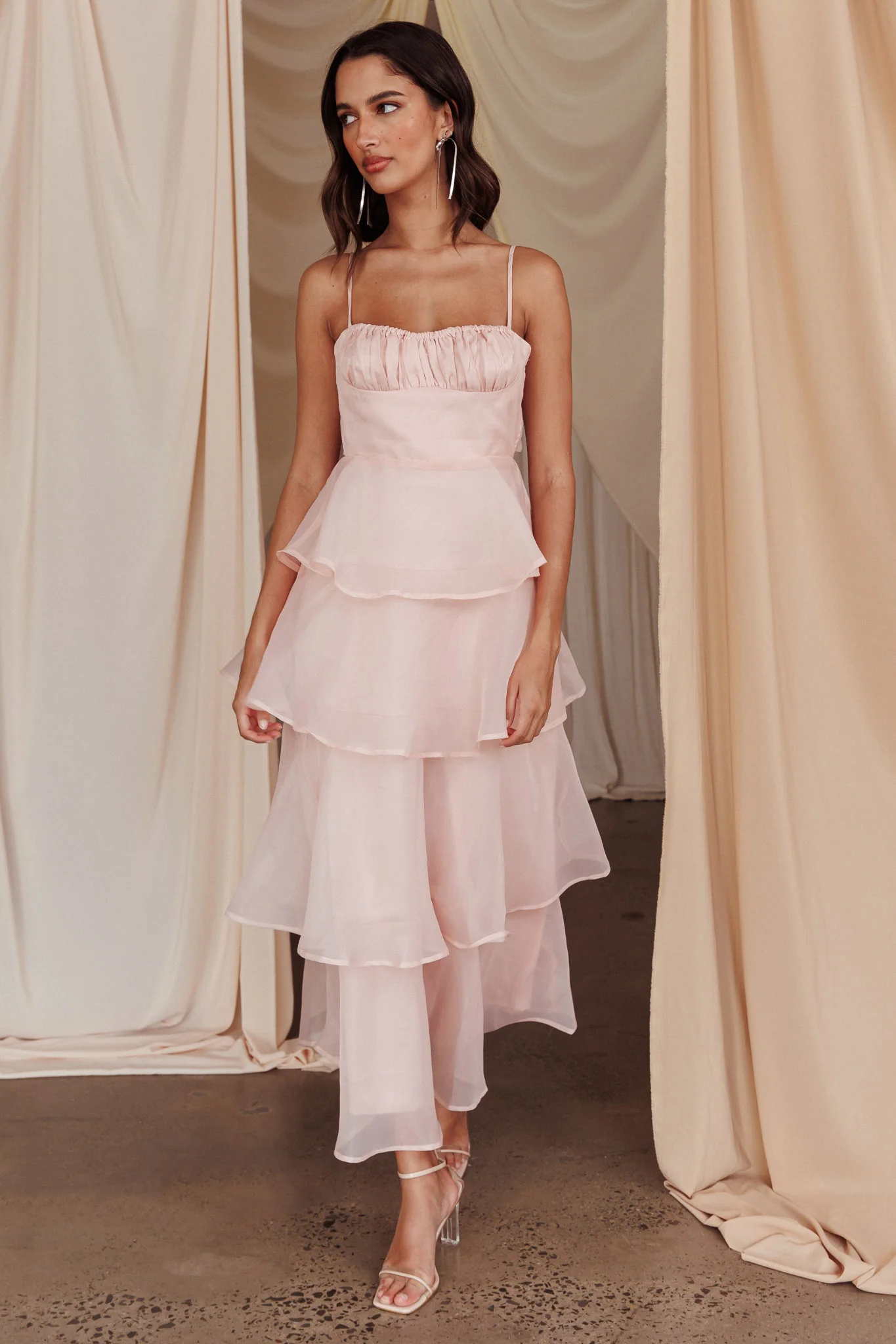 Provence Bloom Tiered Midi Dress Blush - luluinthesky