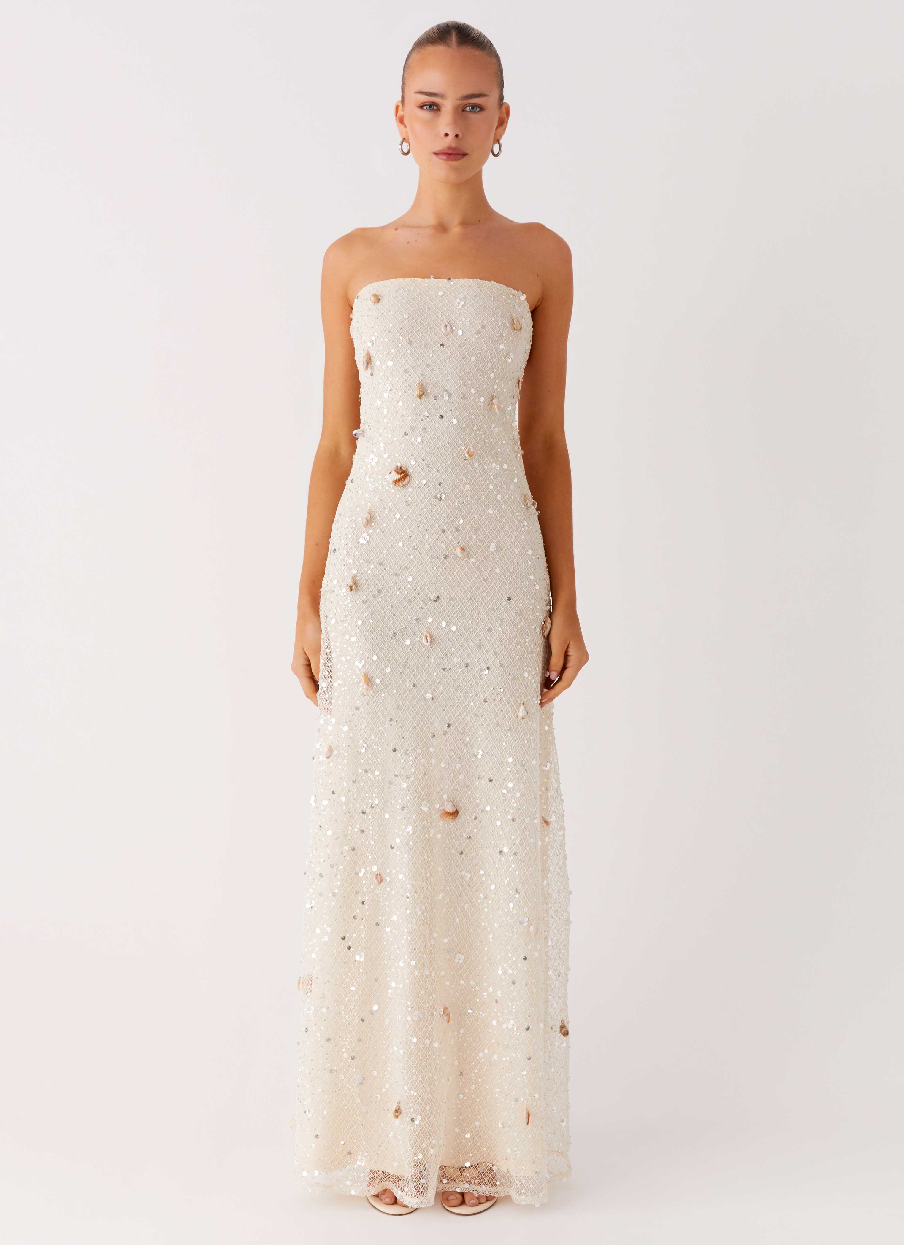 Orelli Shell Sequin Knit Maxi Dress - Ivory - luluinthesky
