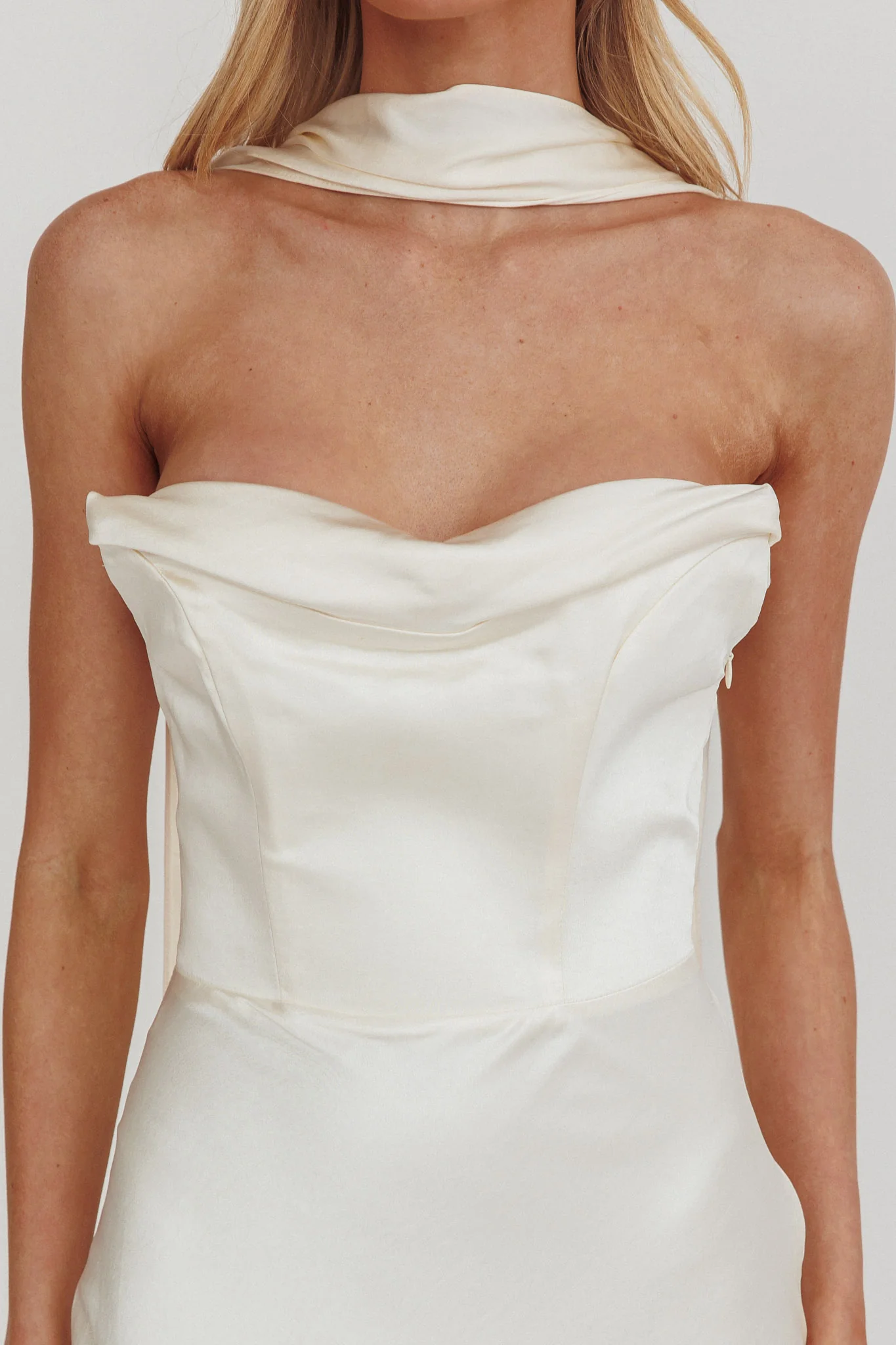 Navi Strapless Laced Back Maxi Dress Oyster - luluinthesky