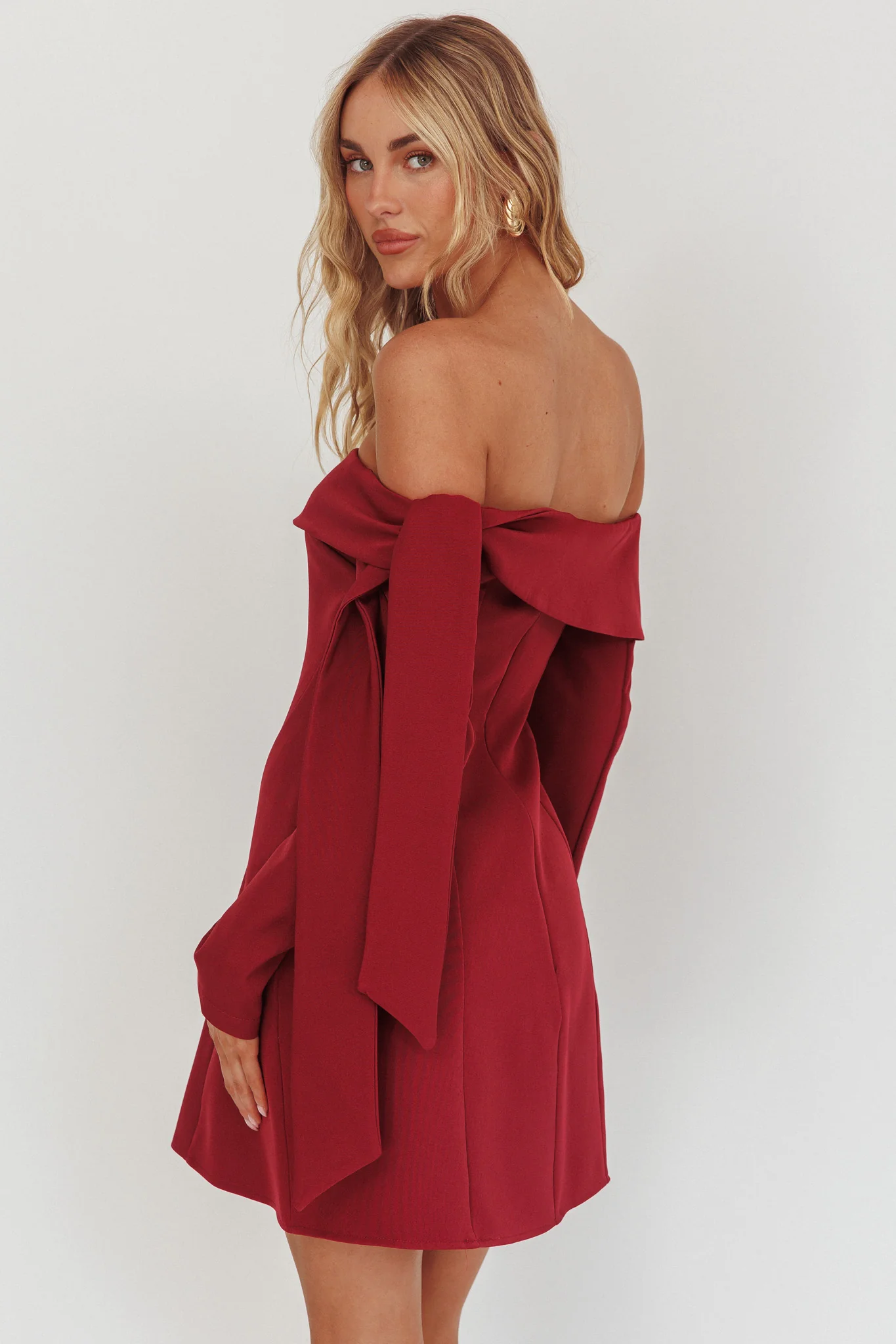 Aurora Sky Off-Shoulder Tie Mini Dress Wine - luluinthesky
