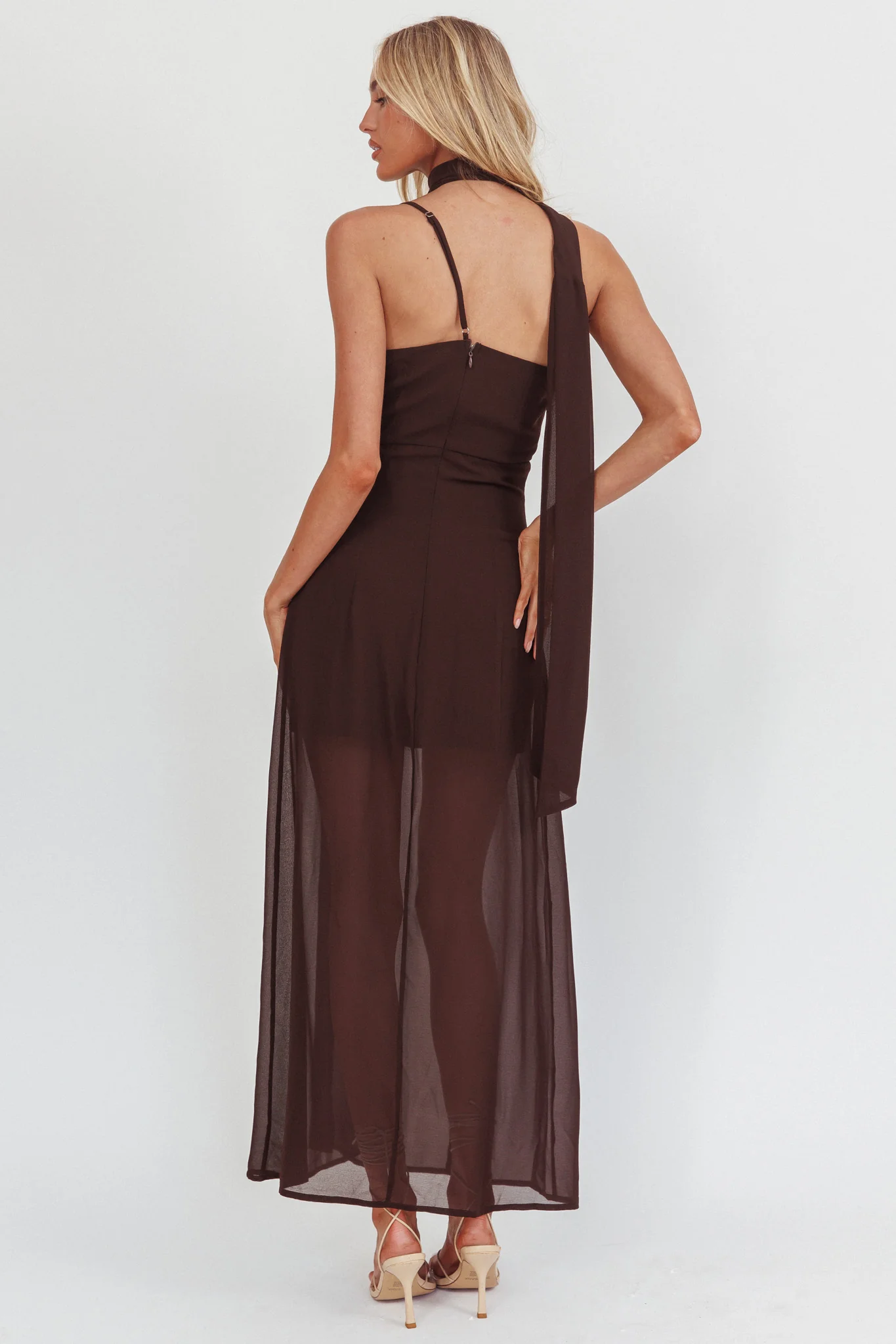 My Paradise Neck Scarf Maxi Dress Chocolate - luluinthesky