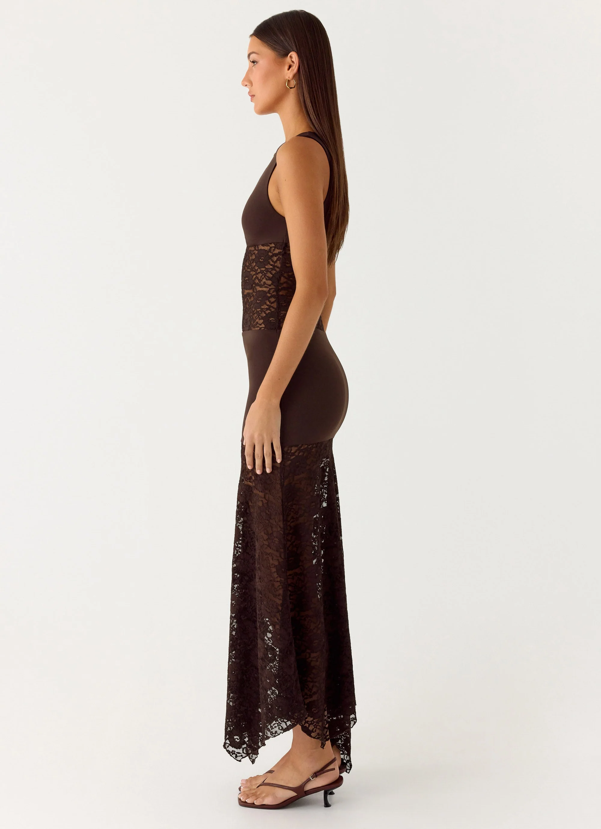 Koka Lace Maxi Dress - Cool Chocolate - luluinthesky