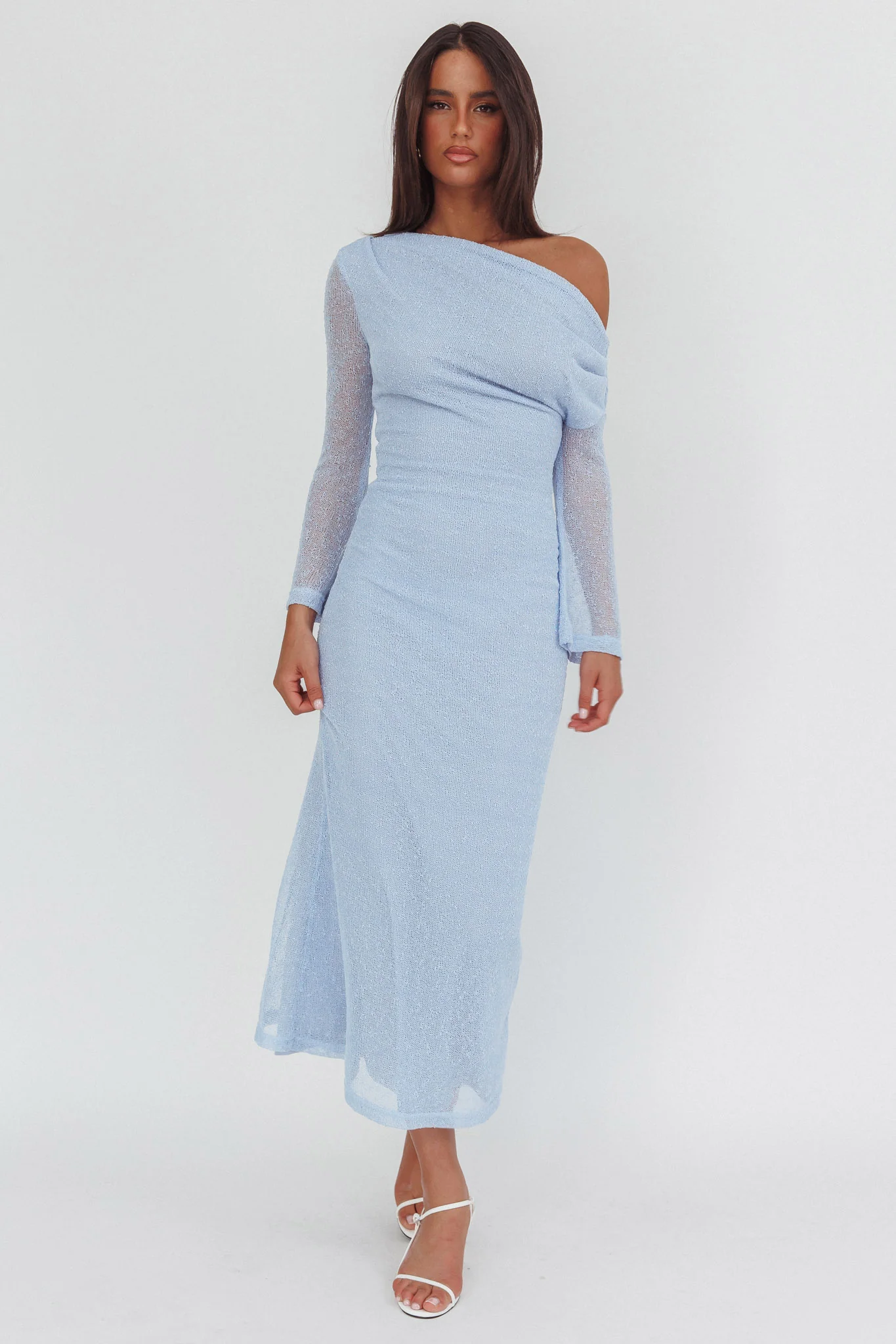 Alivya Asymmetric Neckline Knit Maxi Dress Blue - luluinthesky