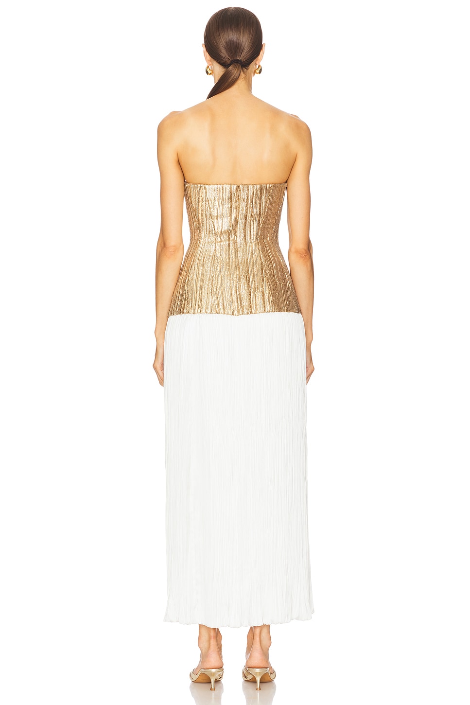 Strapless Straight Neck Sequin Dress W/ Plisse Skirt - luluinthesky