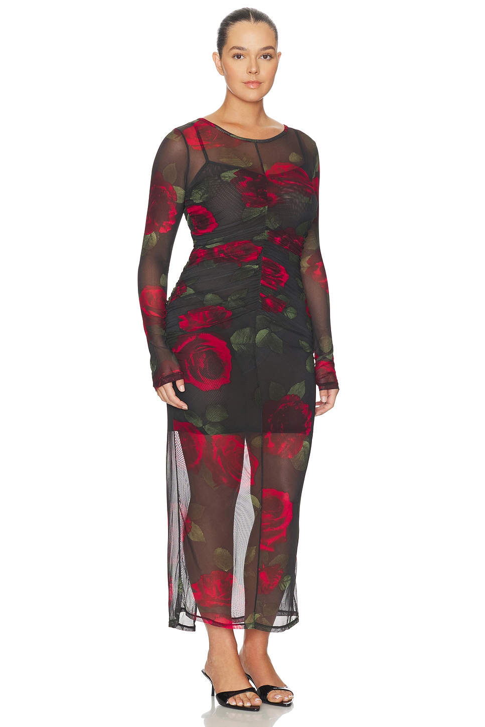 Mesh Ruched Maxi Dress - luluinthesky