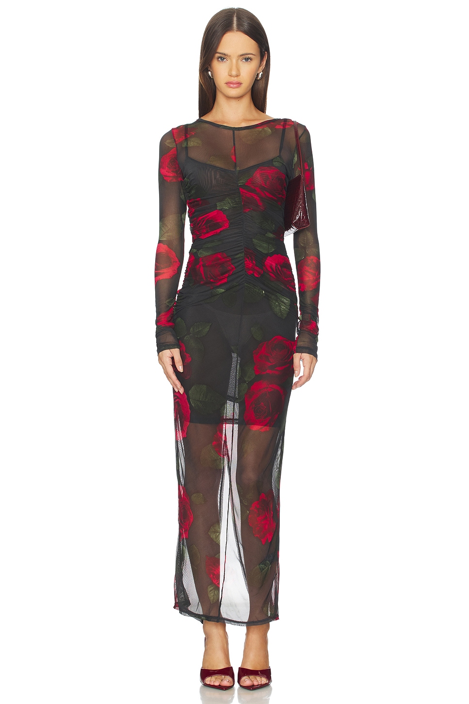 Mesh Ruched Maxi Dress - luluinthesky