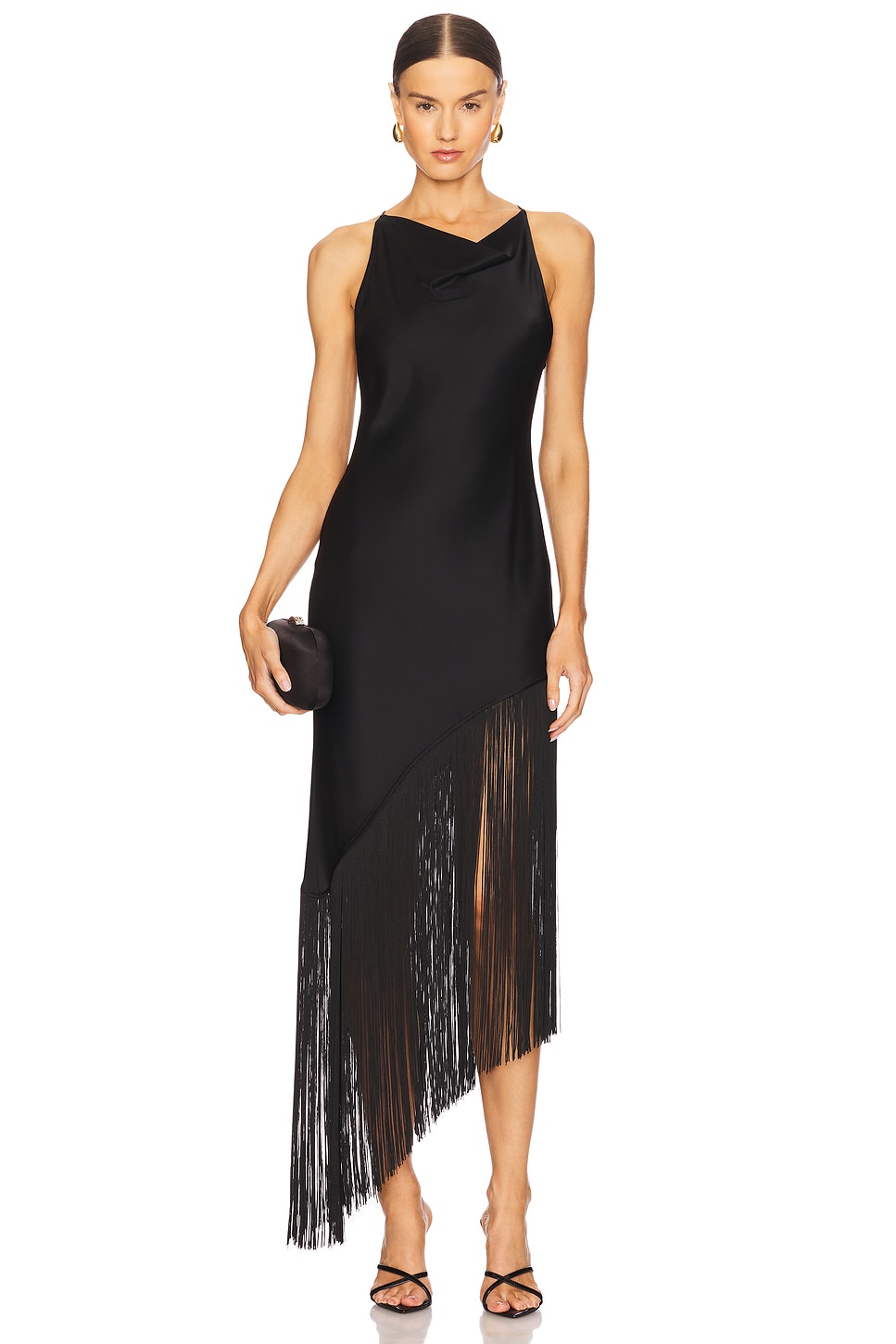 Satin Cowl Neck Fringe Dress - luluinthesky