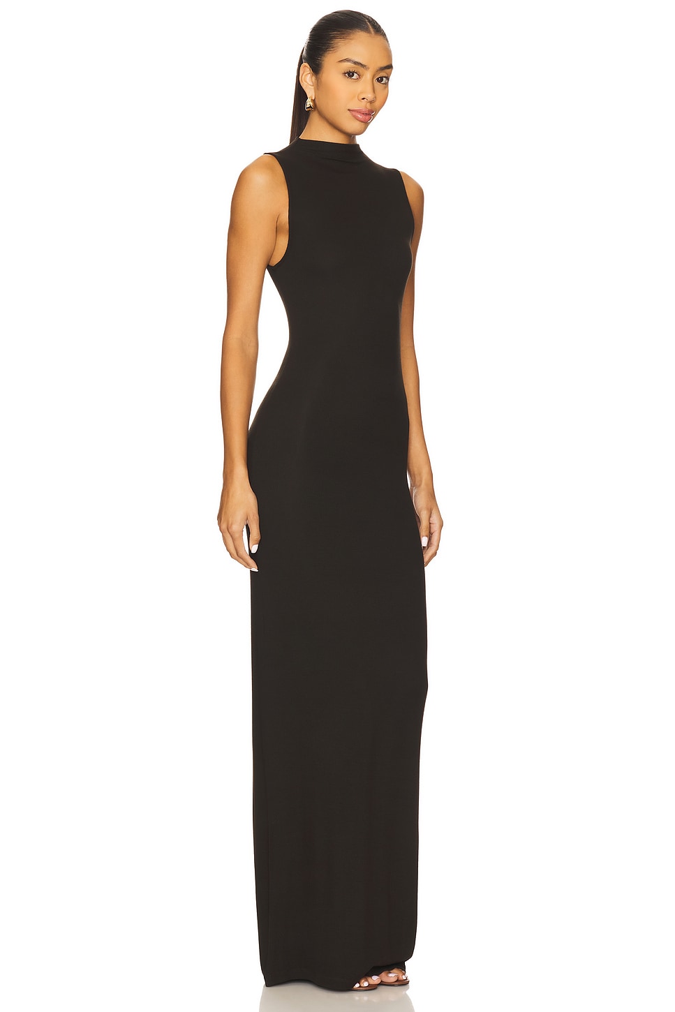 Silk Rib Sleeveless Mockneck Fluid Dress - luluinthesky