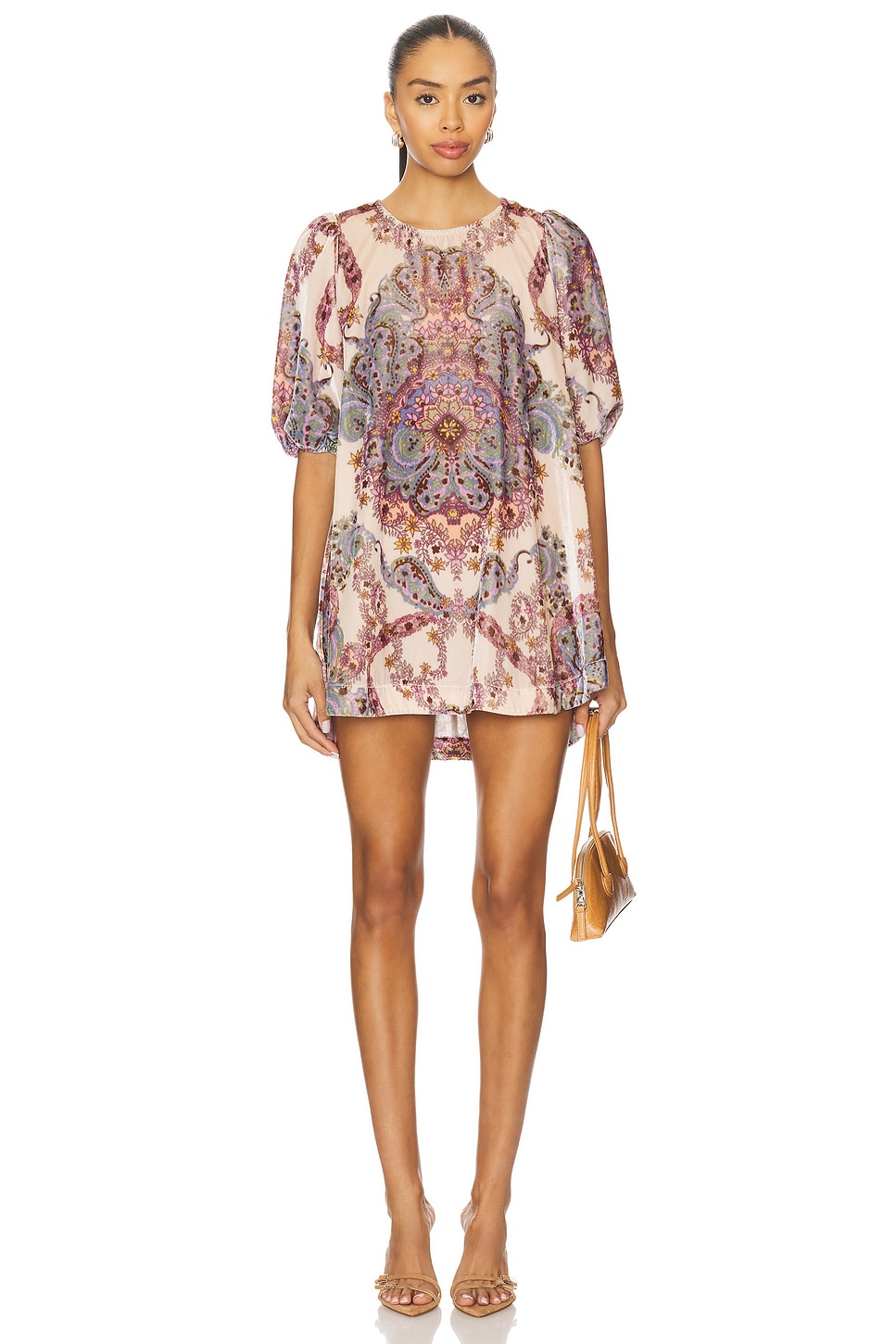 Maye Printed Velvet Tunic Dress In Tea Combo - luluinthesky