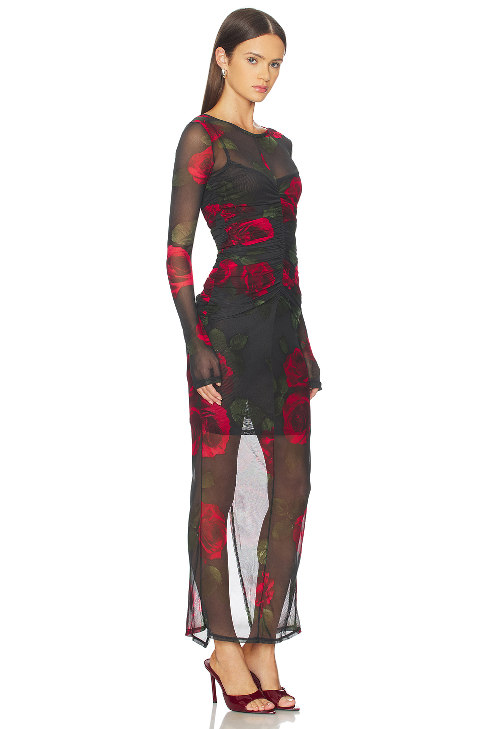 Mesh Ruched Maxi Dress - luluinthesky