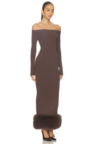 Ling Off The Shoulder Faux Fur Detail Dress - luluinthesky