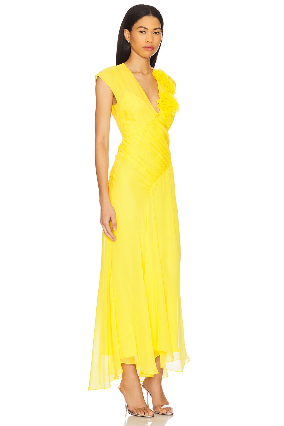 Floral V-neck Draped Chiffon Dress - luluinthesky