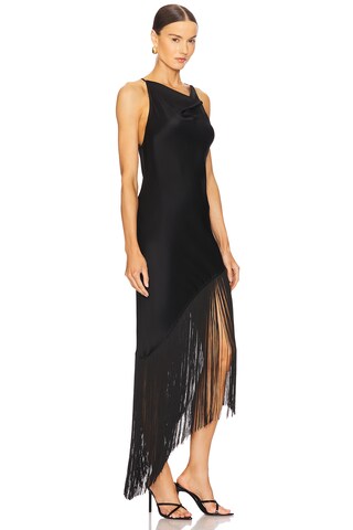 Satin Cowl Neck Fringe Dress - luluinthesky