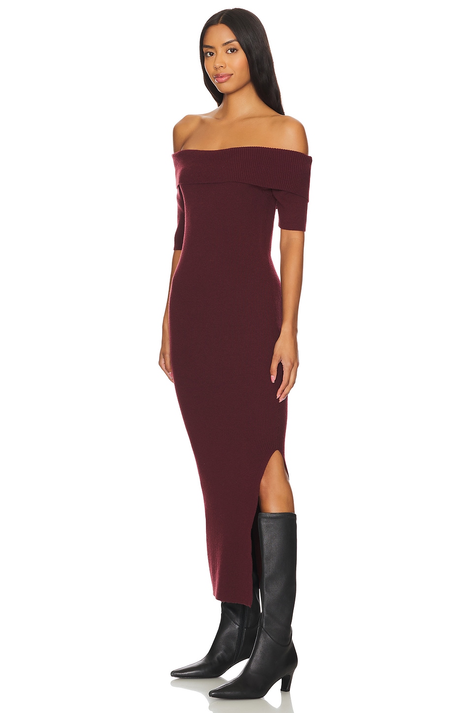 Jennifer Off Shoulder Midi Rib Dress - luluinthesky