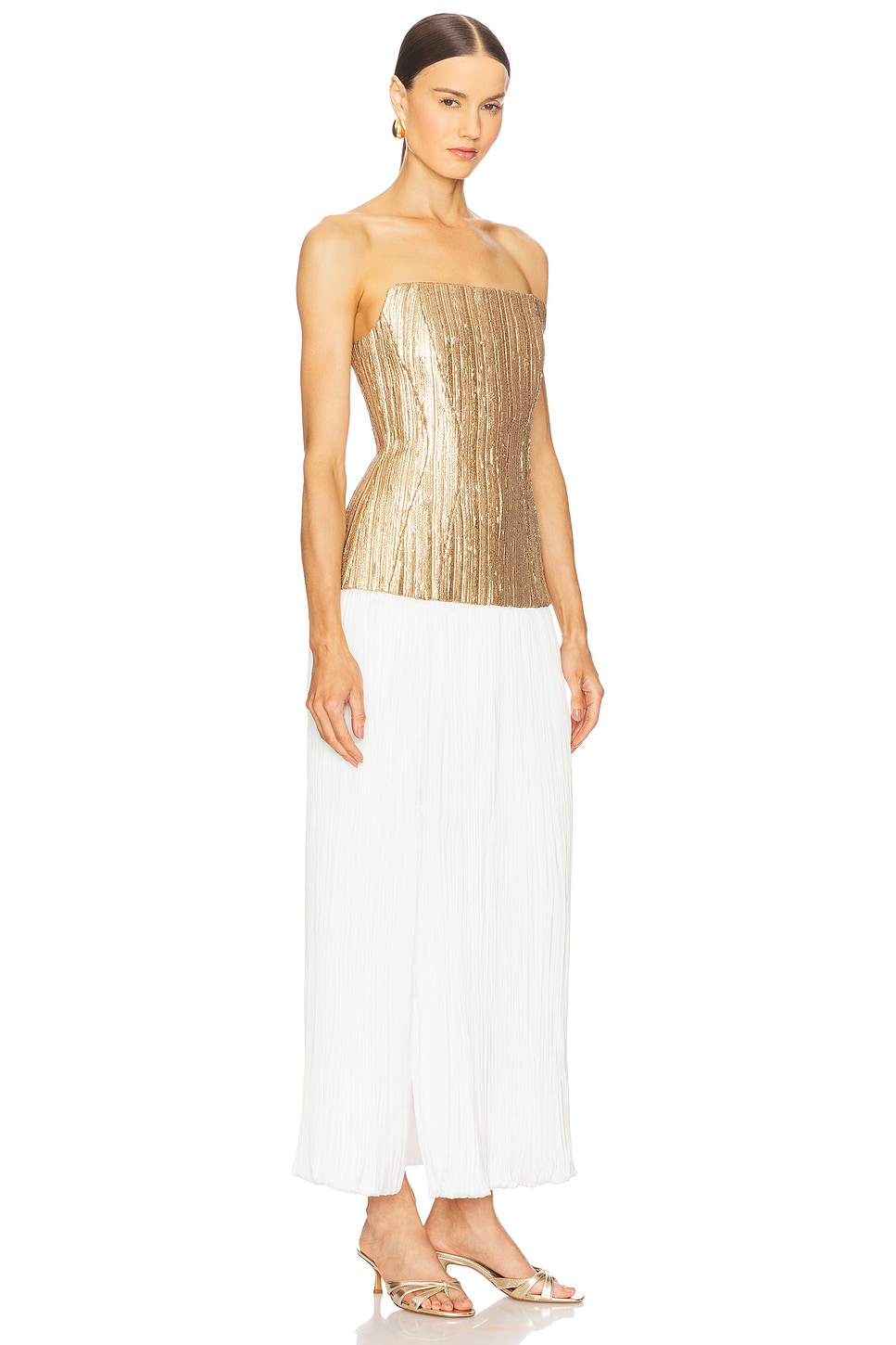 Strapless Straight Neck Sequin Dress W/ Plisse Skirt - luluinthesky