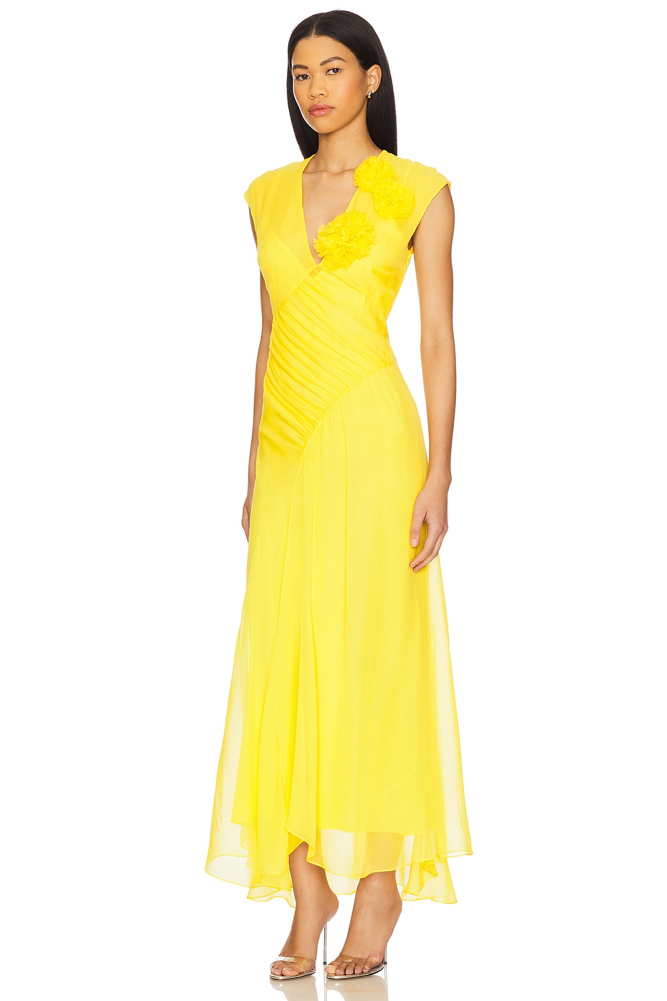 Floral V-neck Draped Chiffon Dress - luluinthesky