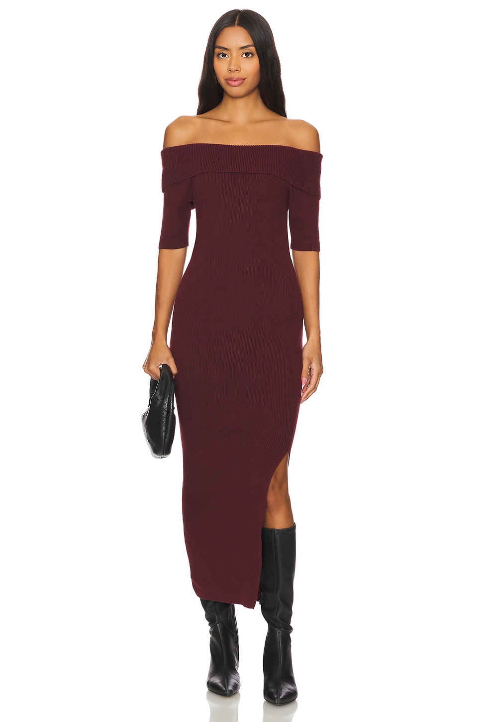 Jennifer Off Shoulder Midi Rib Dress - luluinthesky