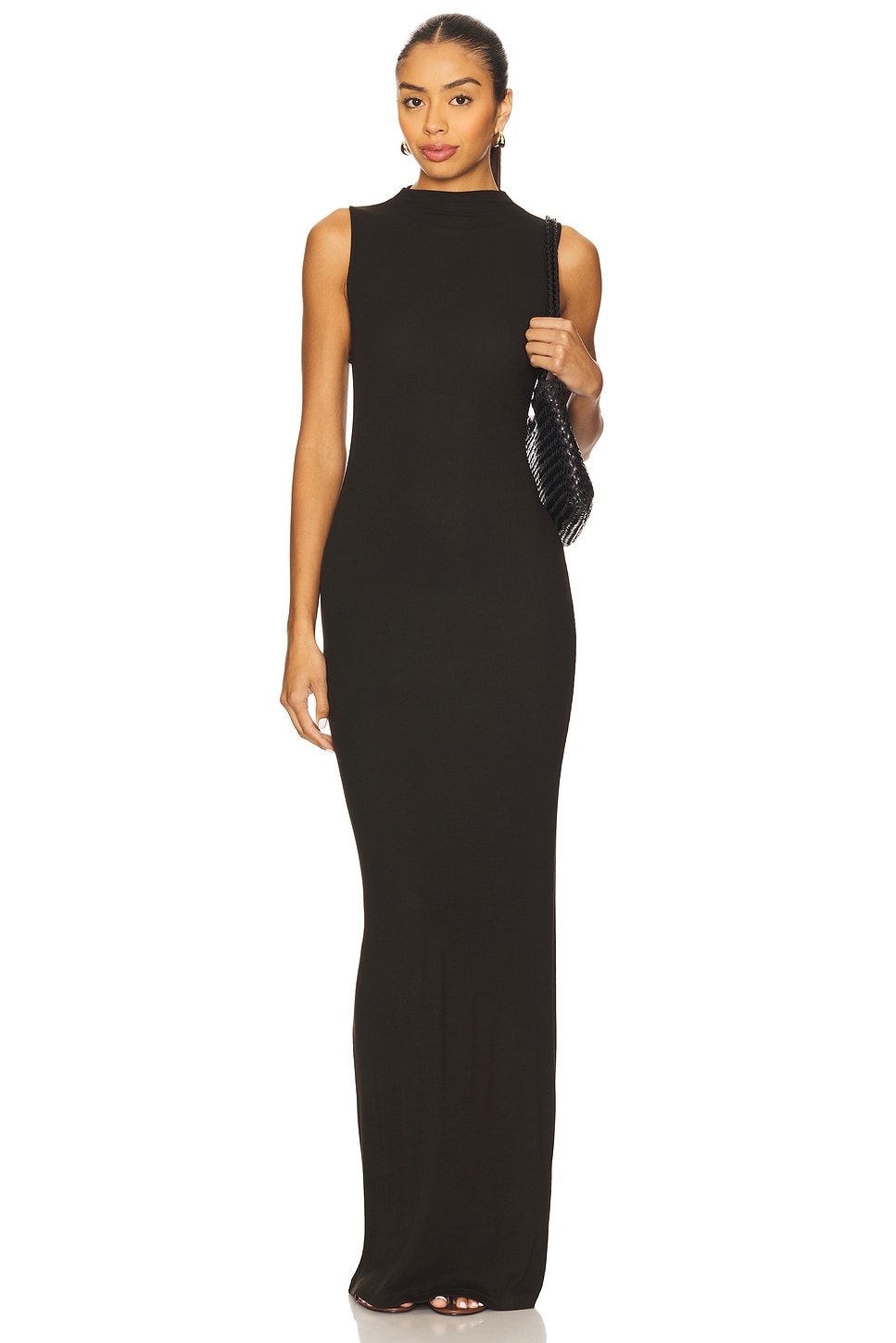 Silk Rib Sleeveless Mockneck Fluid Dress - luluinthesky