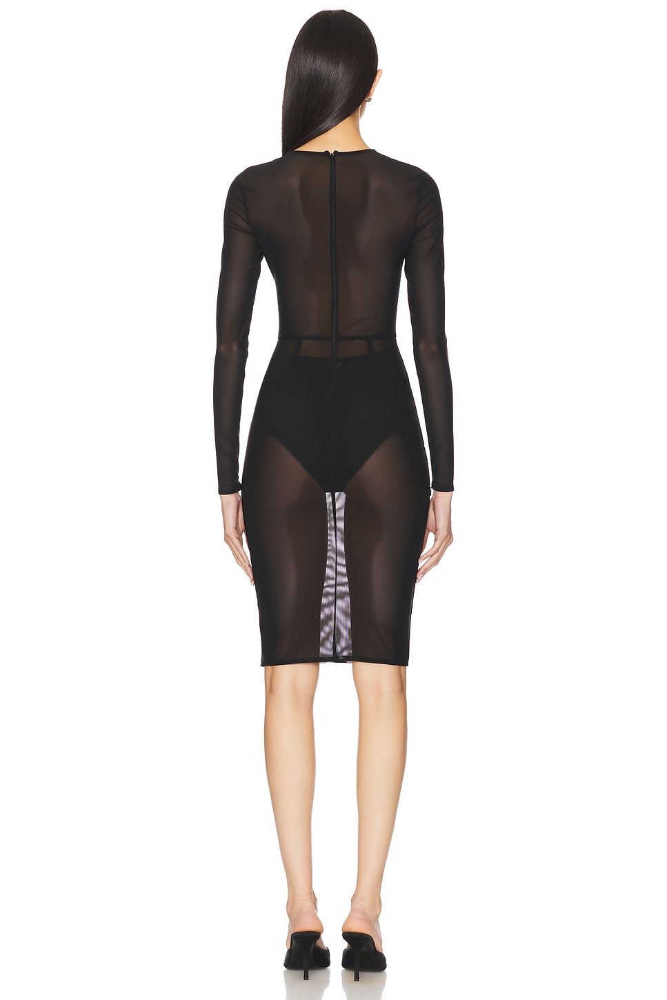 Long Sleeve Power Mesh Midi Dress - luluinthesky