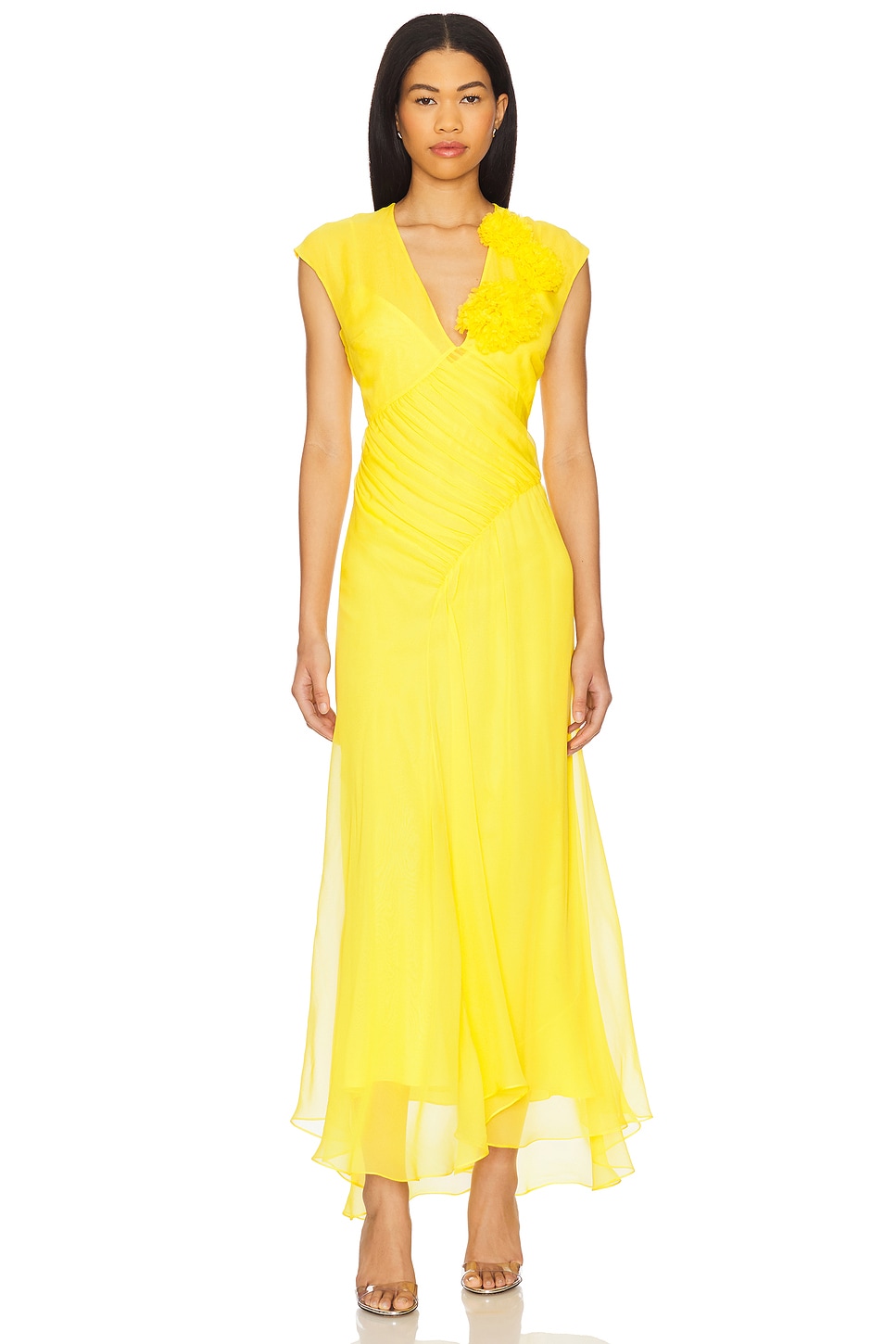 Floral V-neck Draped Chiffon Dress - luluinthesky