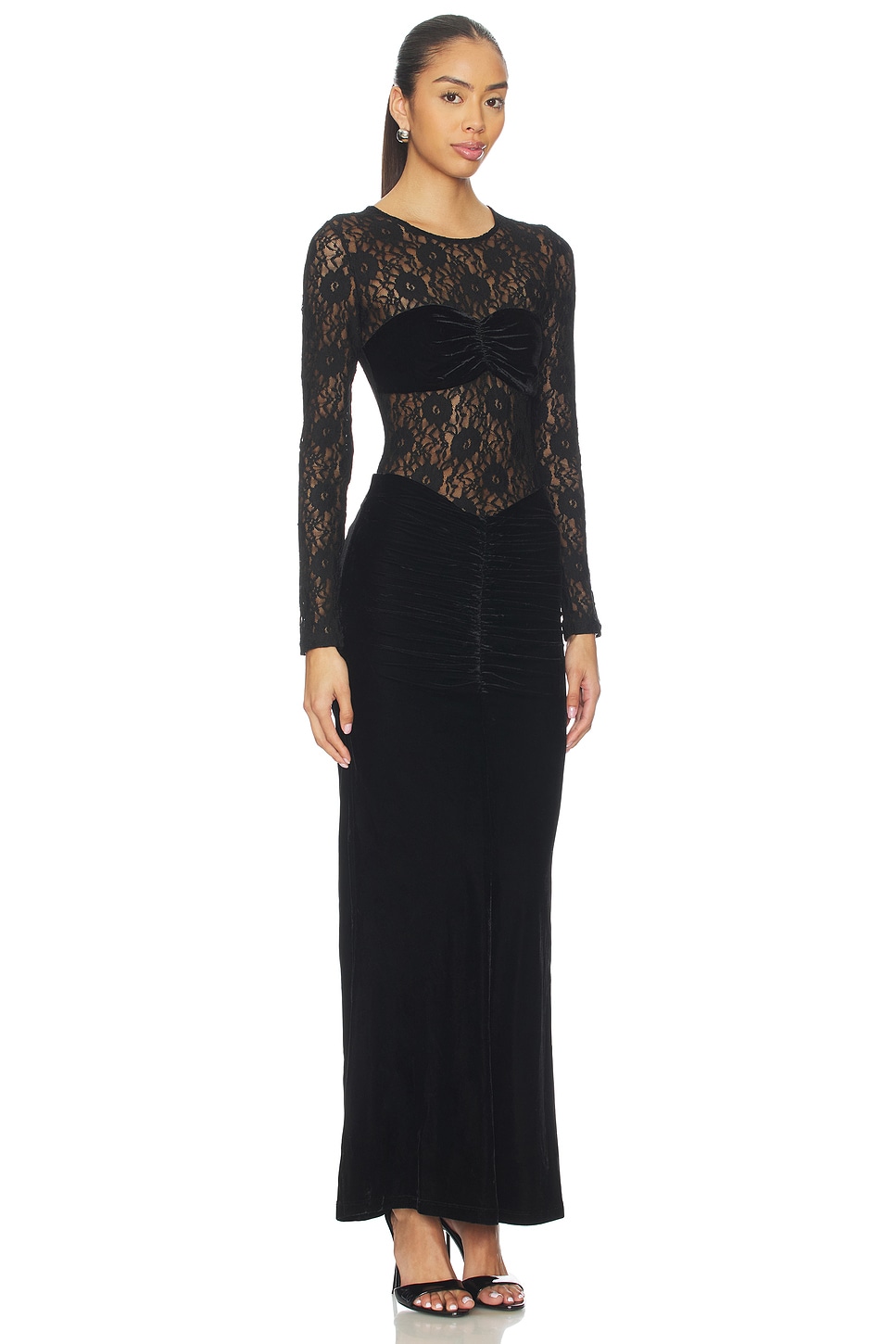 Helenie Velour Lace Maxi Dress - luluinthesky