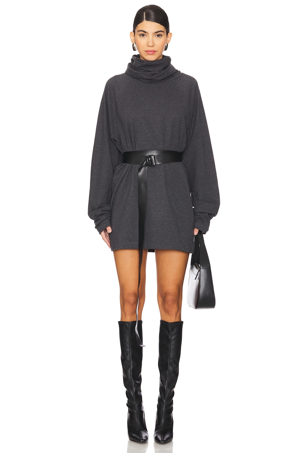 Oversized Raglan Sleeve Turtleneck Mini Dress - luluinthesky