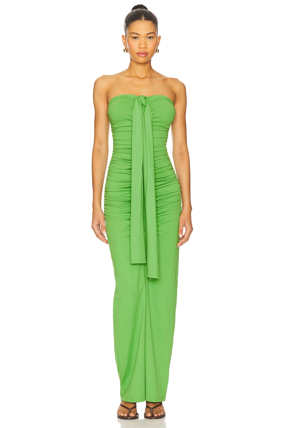 Center Gathered Tie With Slit Dress - luluinthesky