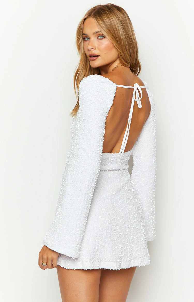Marienne White Velvet Sequin Mini Dress - luluinthesky