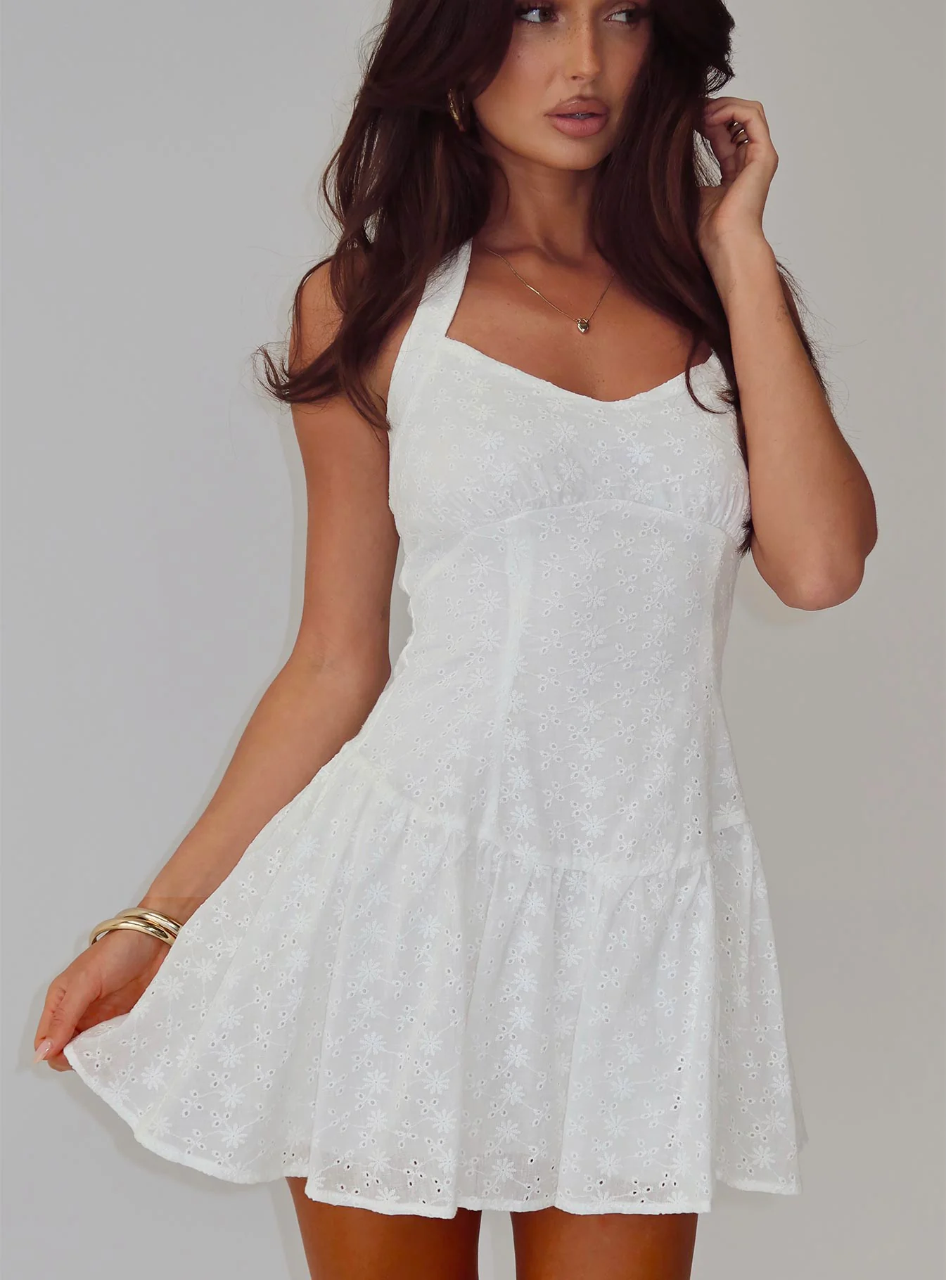 Kaesie Halter Mini Dress White - luluinthesky