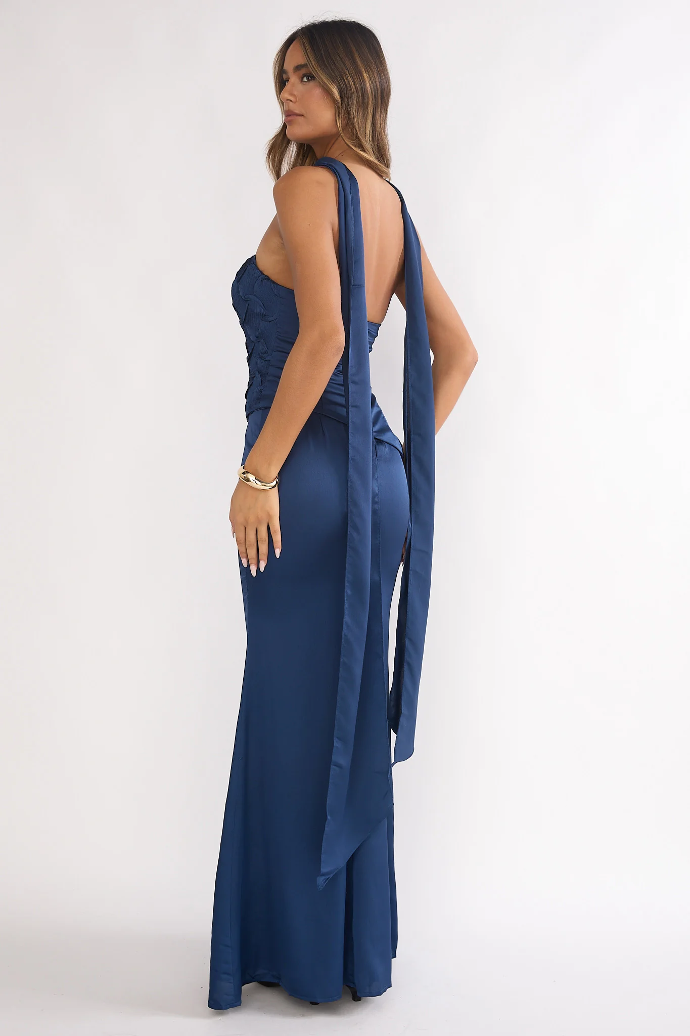 Veradis Strapless Scarf Maxi Dress Navy - luluinthesky