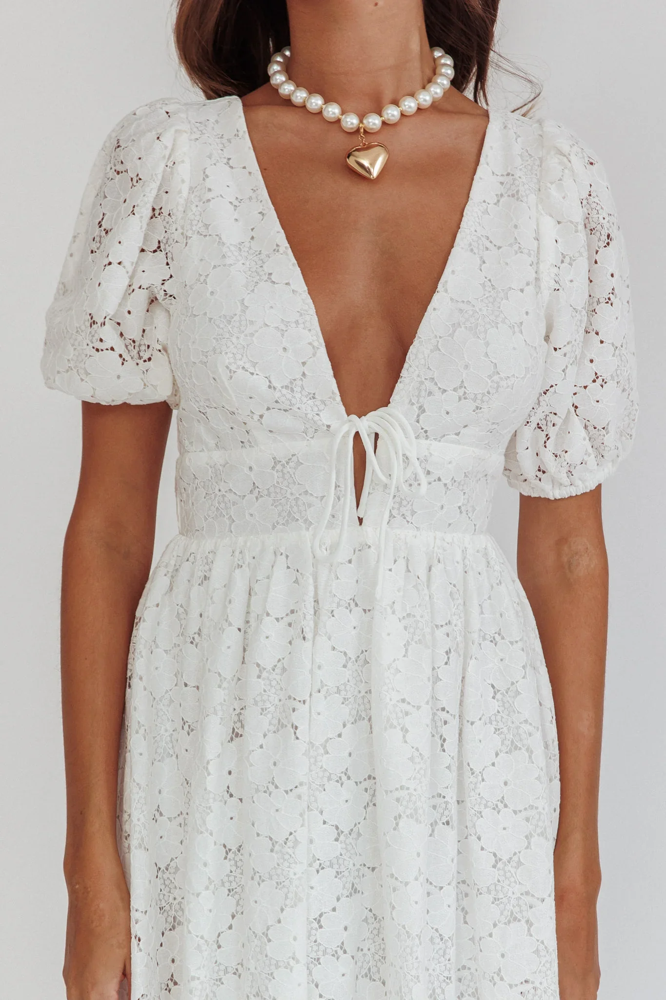 Sunday Kinda Love Puff Sleeve Lace Dress White - luluinthesky