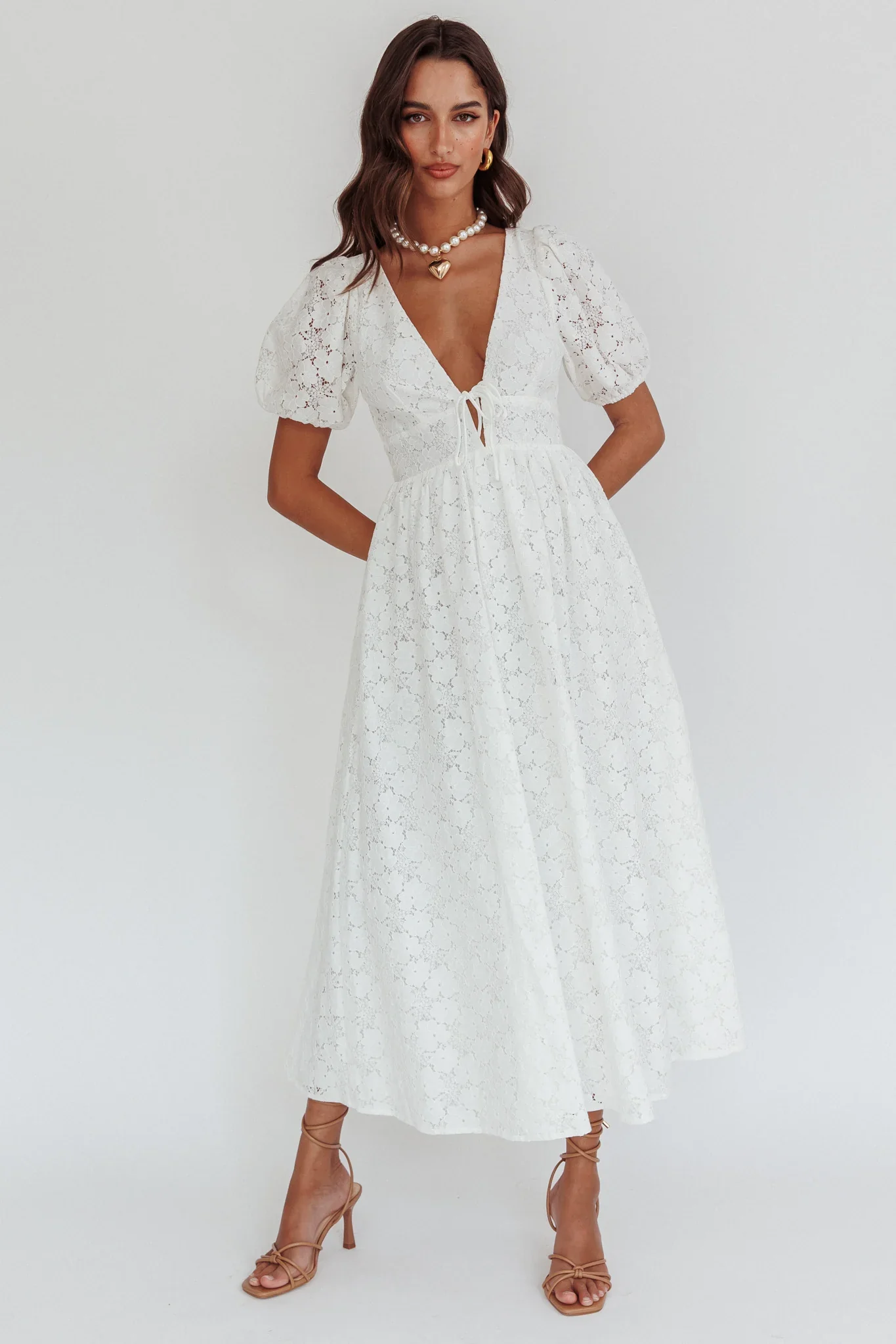 Sunday Kinda Love Puff Sleeve Lace Dress White - luluinthesky
