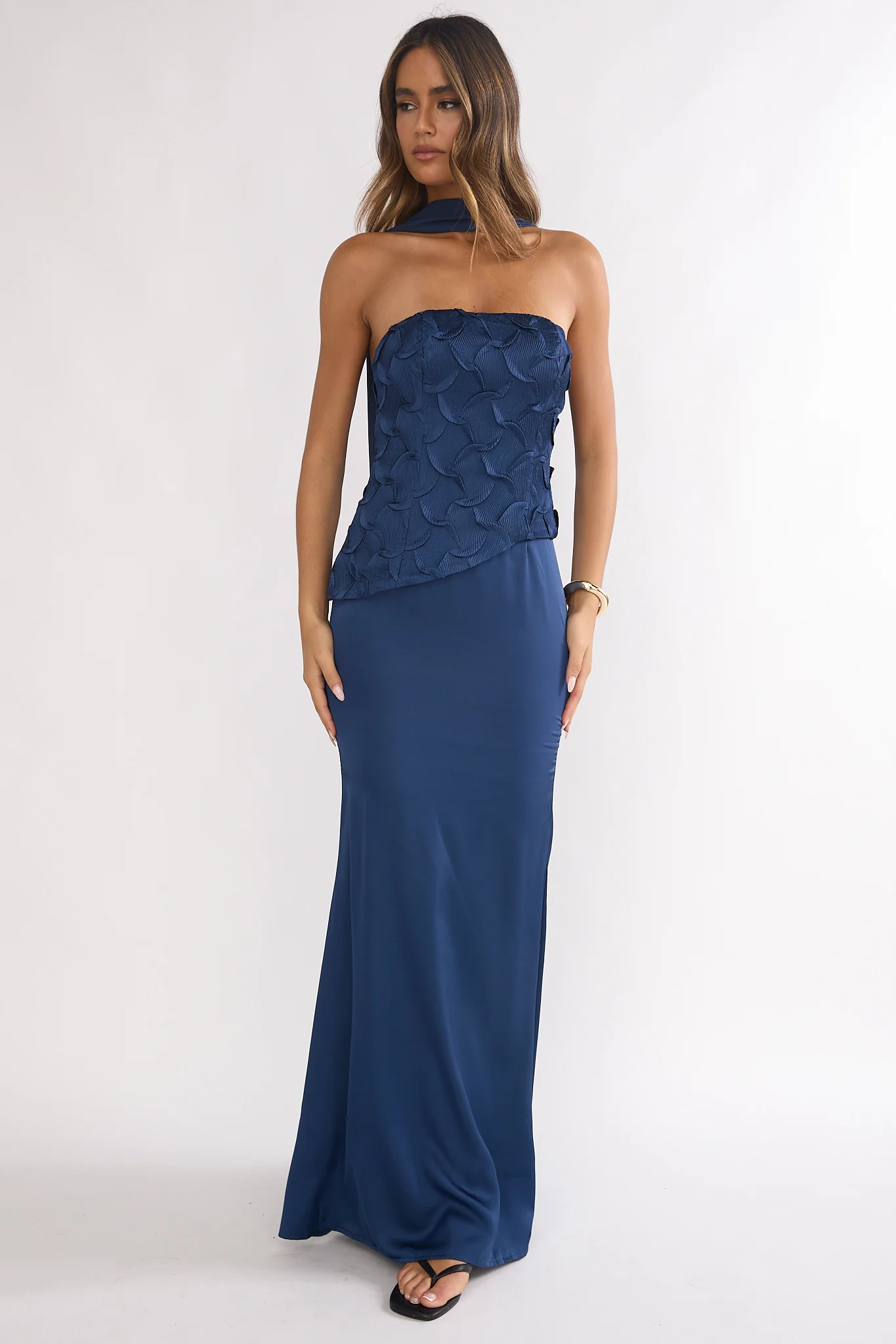 Veradis Strapless Scarf Maxi Dress Navy - luluinthesky