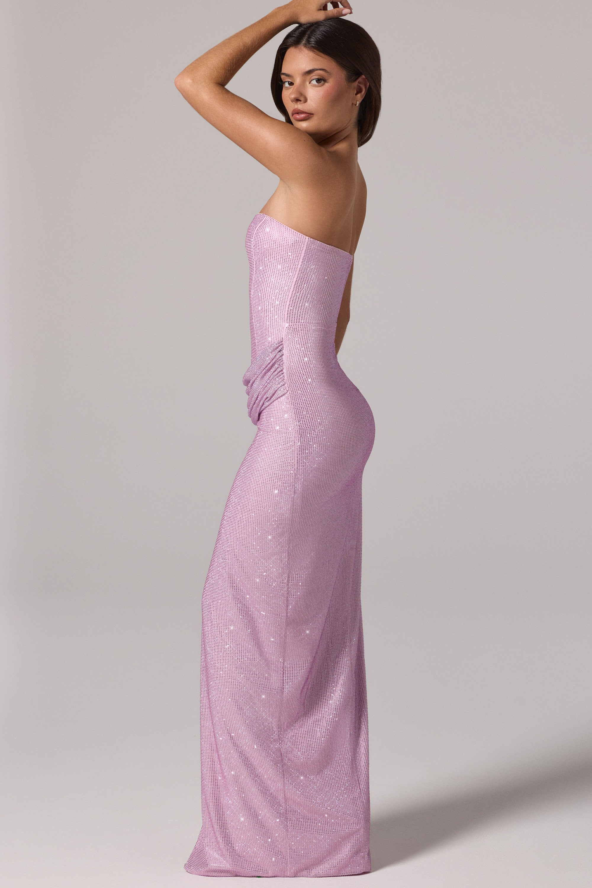 Embellished Bandeau Cowl-Waist Maxi Dress in Pink - luluinthesky