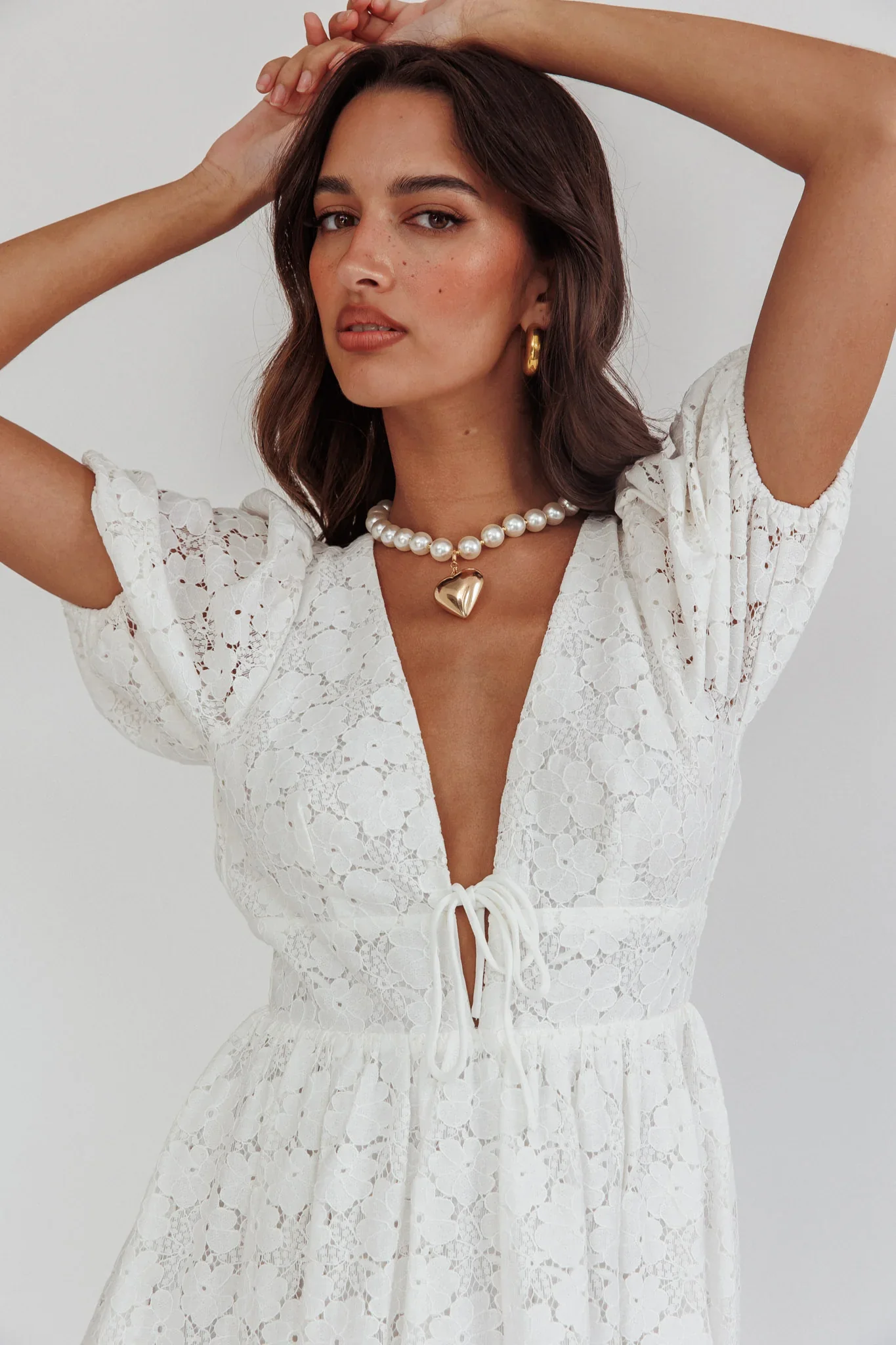 Sunday Kinda Love Puff Sleeve Lace Dress White - luluinthesky
