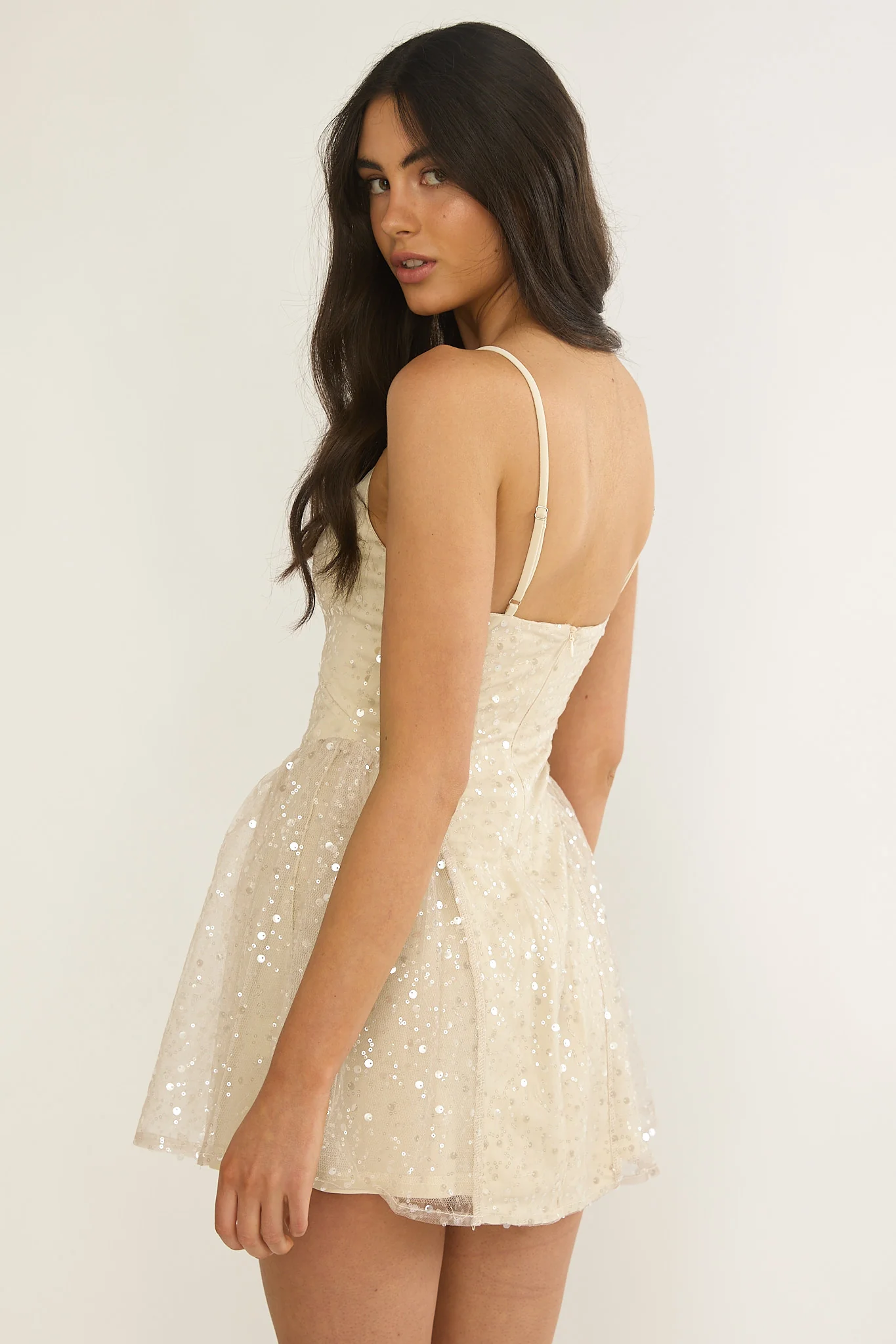 Roselisse Cami Strap Sequin Mini Dress Oyster - luluinthesky