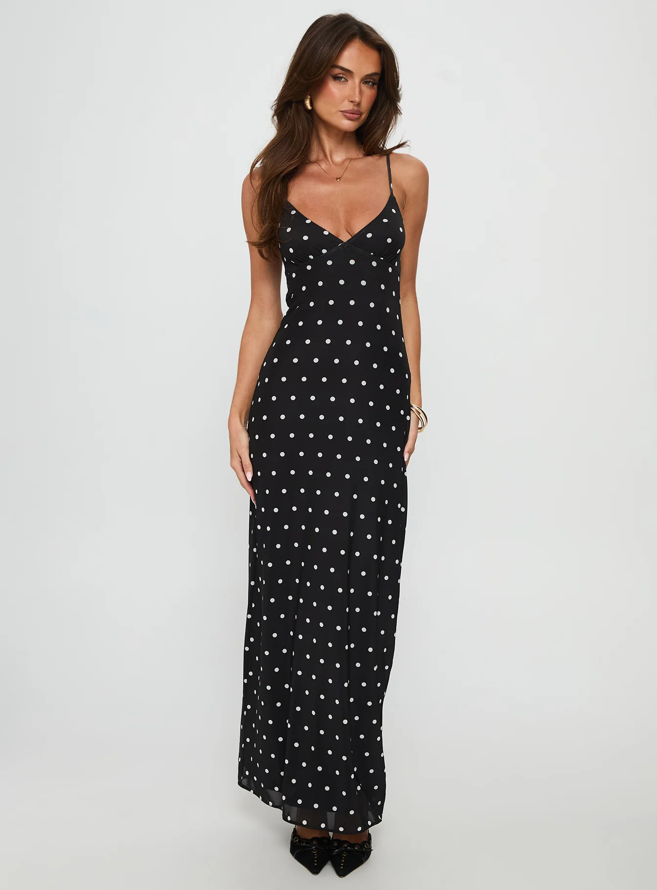 Glass Half Full Mesh Maxi Dress Black Polka - luluinthesky